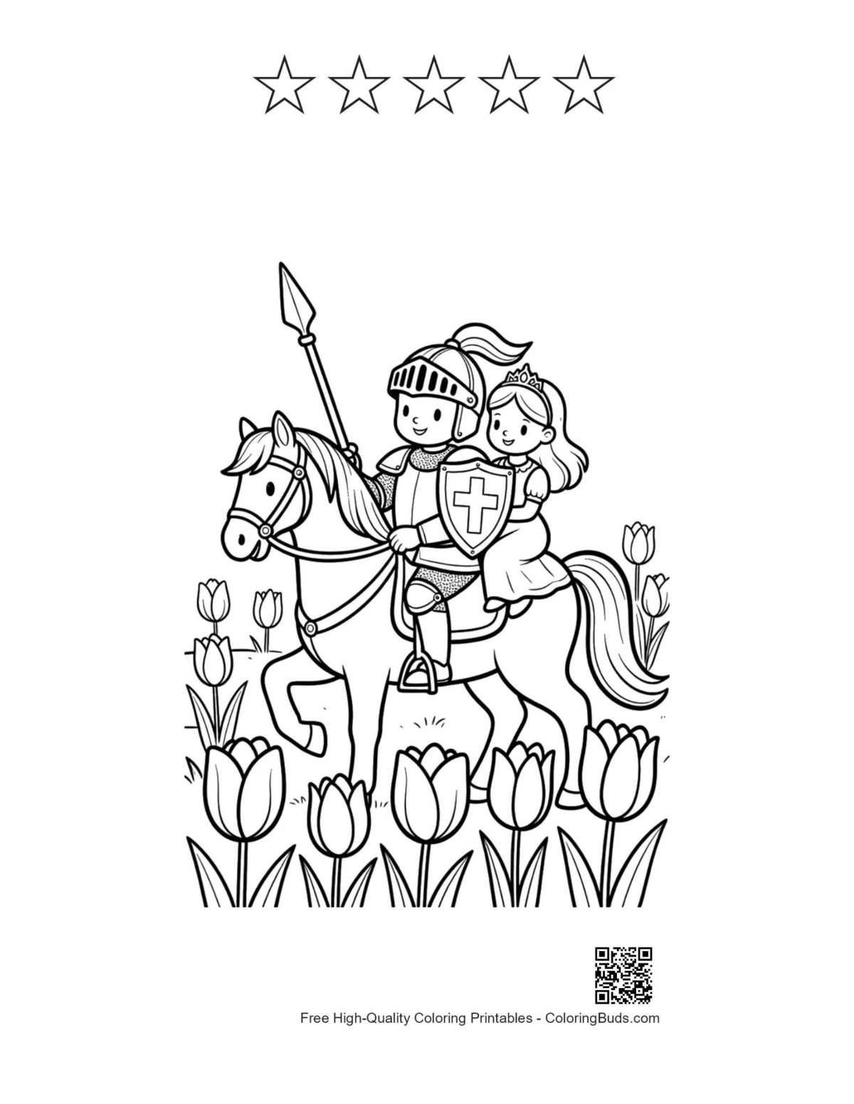 Knight coloring page with 5 star outlines printable