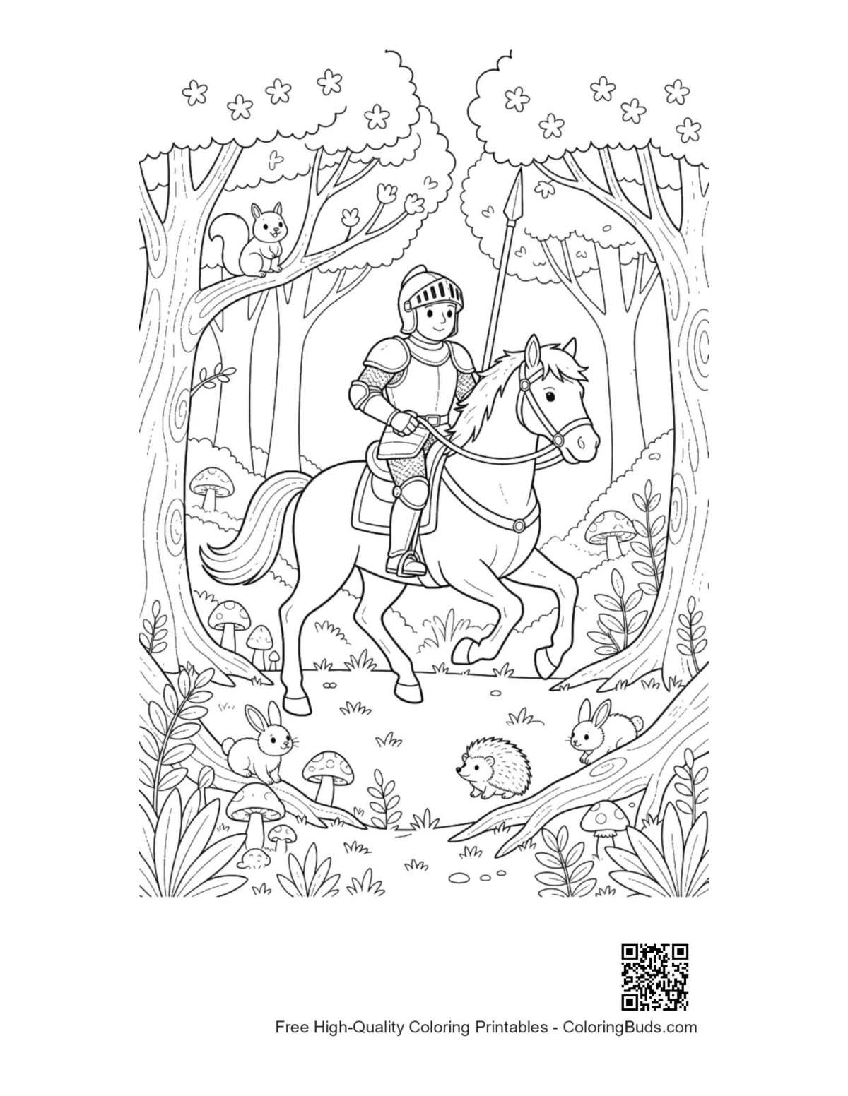 Epic knight horseback enchanted forest printable