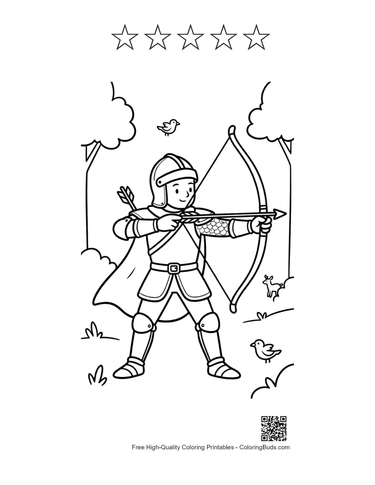 Kids knight printable with 5 star outlines