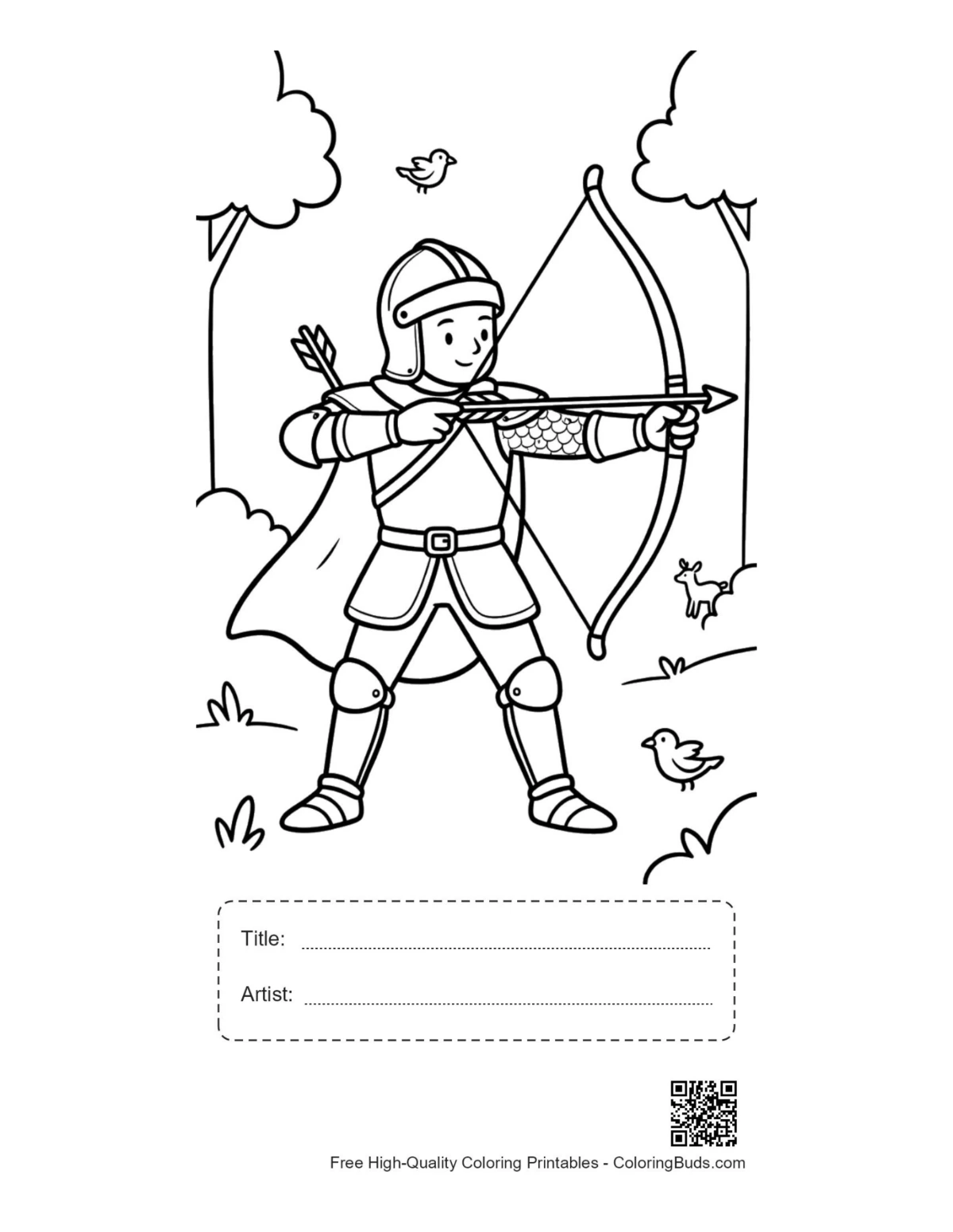 Printable medieval knight sheet with title artist box