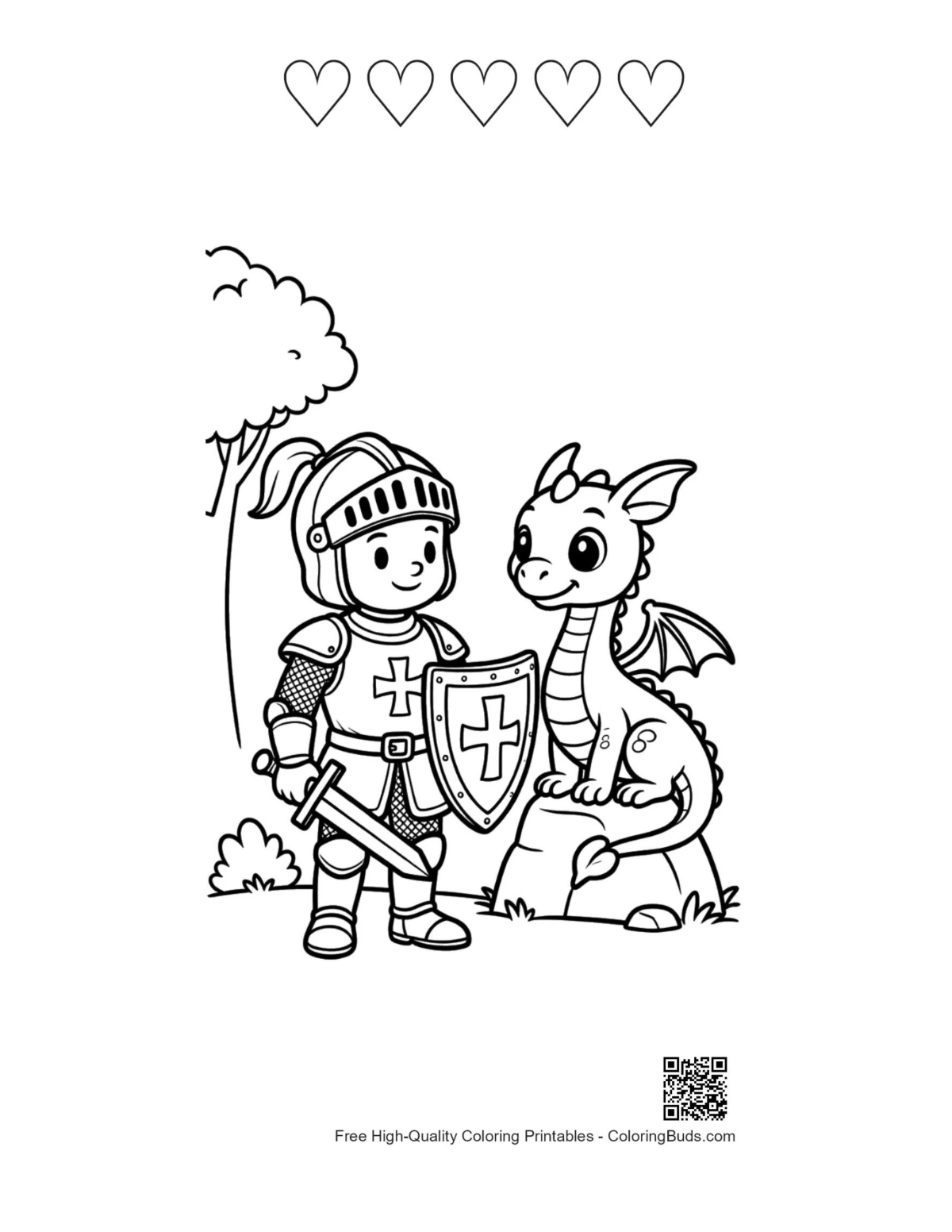 Free knight printable with heart outlines