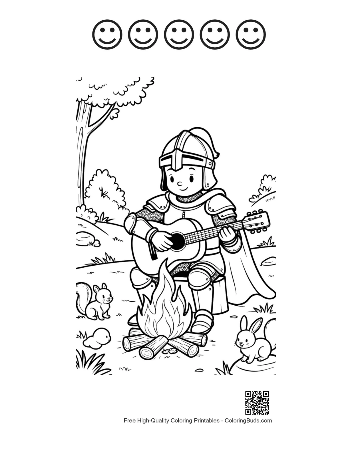 Knight campfire printable 5 happy faces