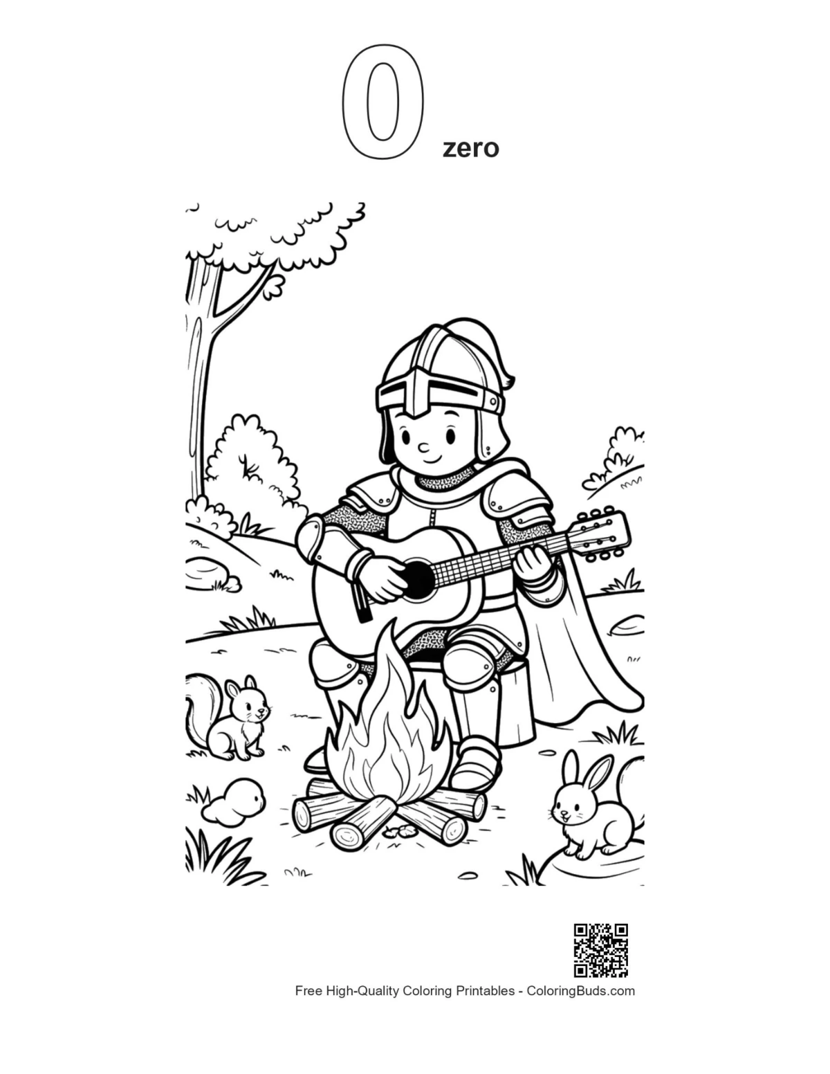 Knight music campfire outline printable coloring