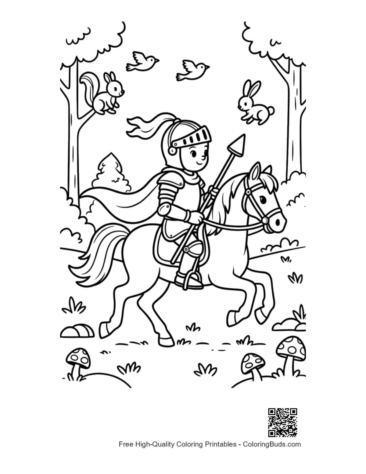 Heroic knight on horse to kingdom printable