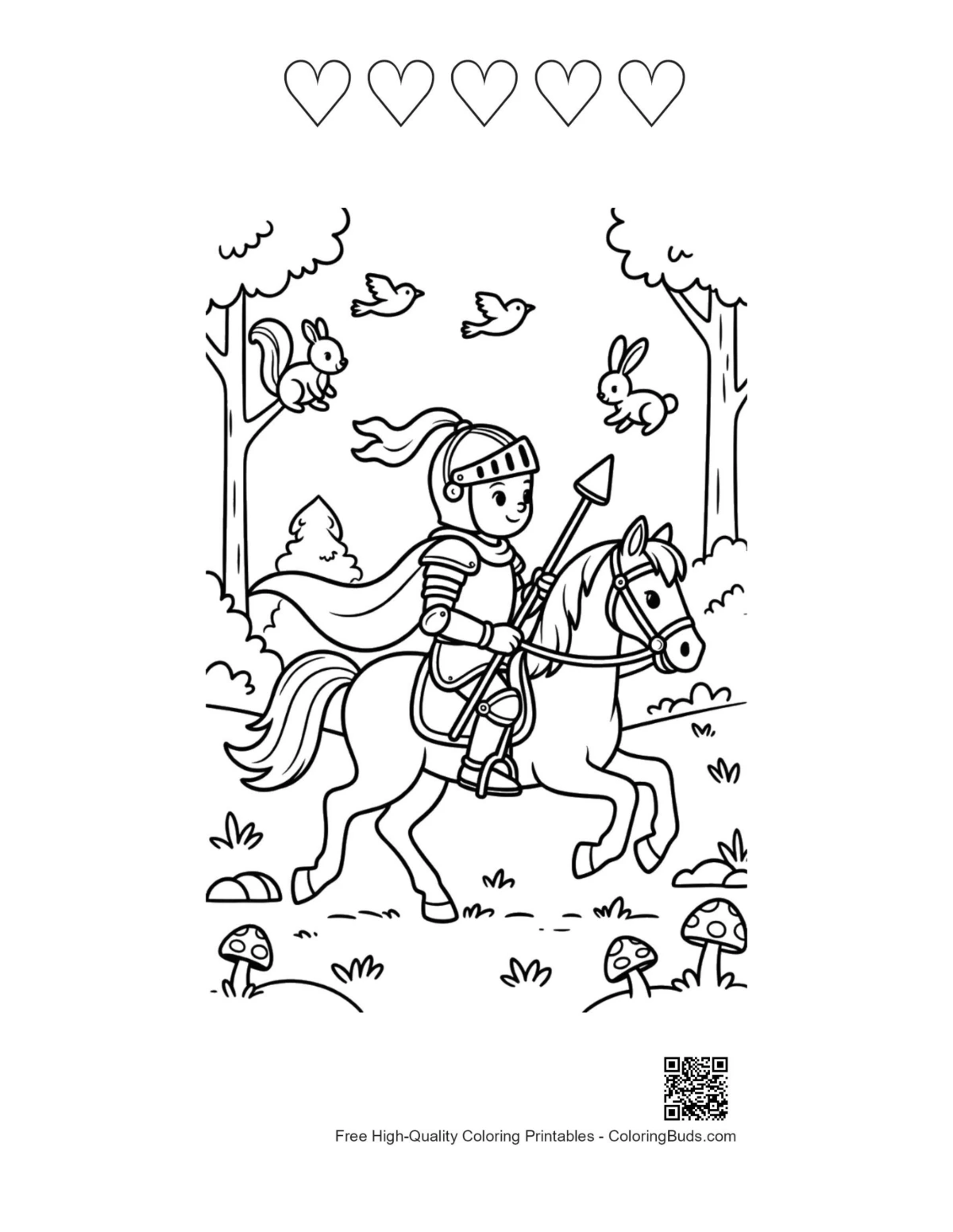 Knight horse kingdom 5 hearts printable