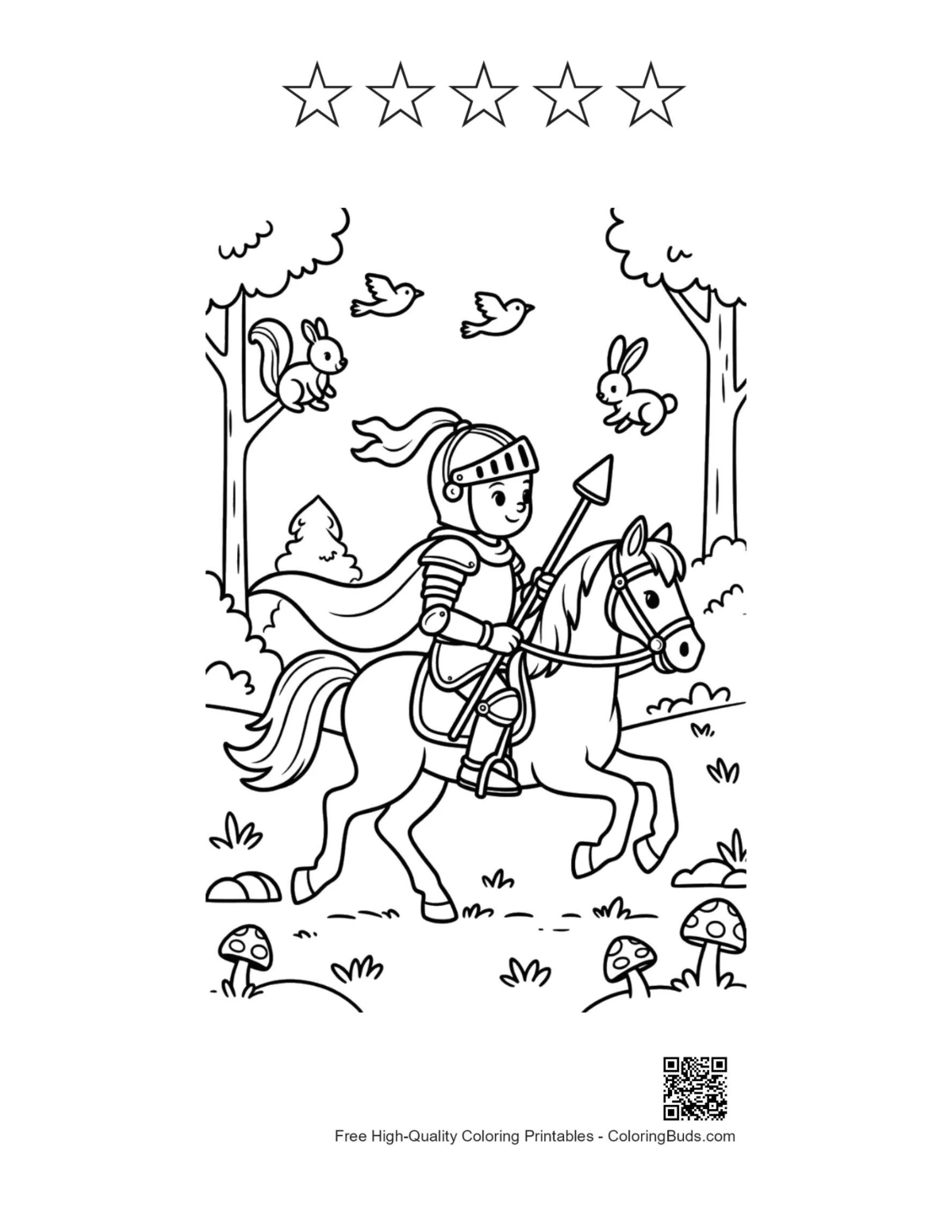 Knight printable with 5 star outlines