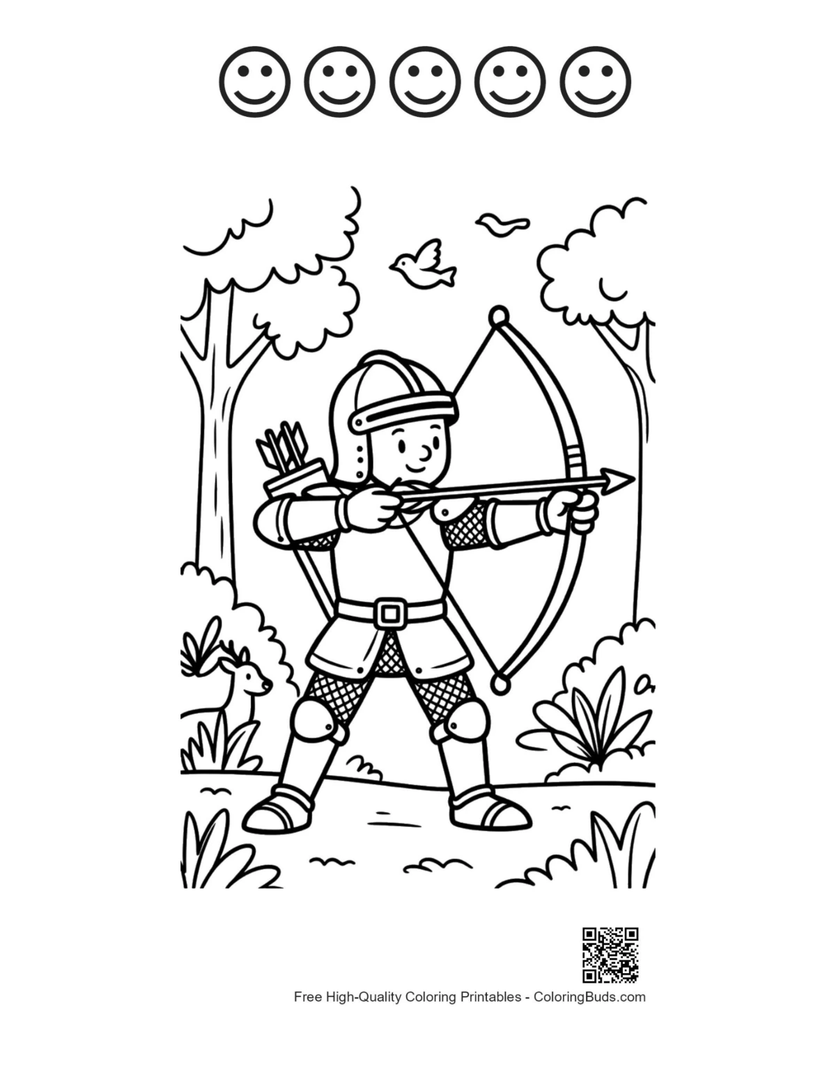 Archer with 5 happy faces outline printable