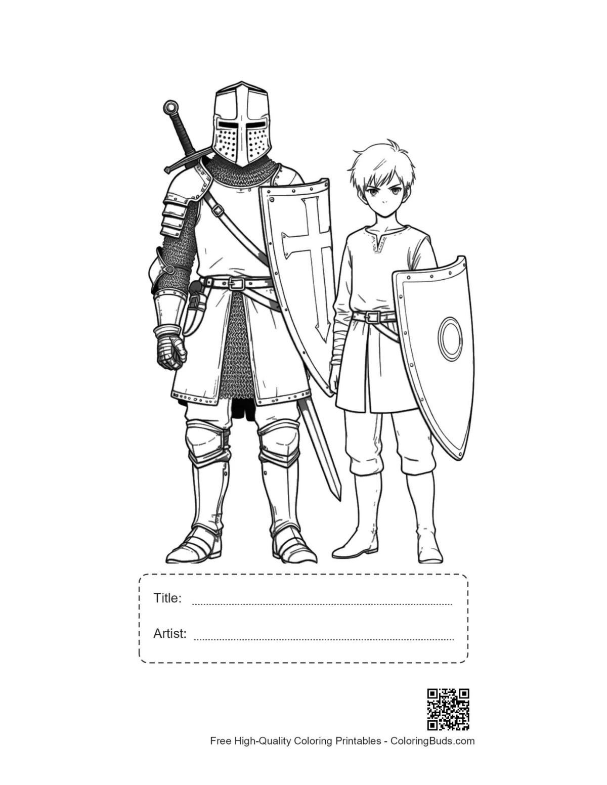 Medieval knight printable with title and artist space