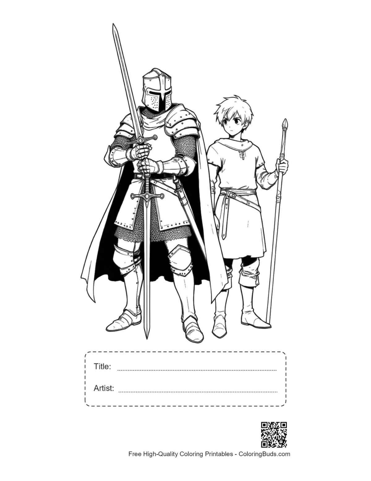 Printable medieval knight squire with title space
