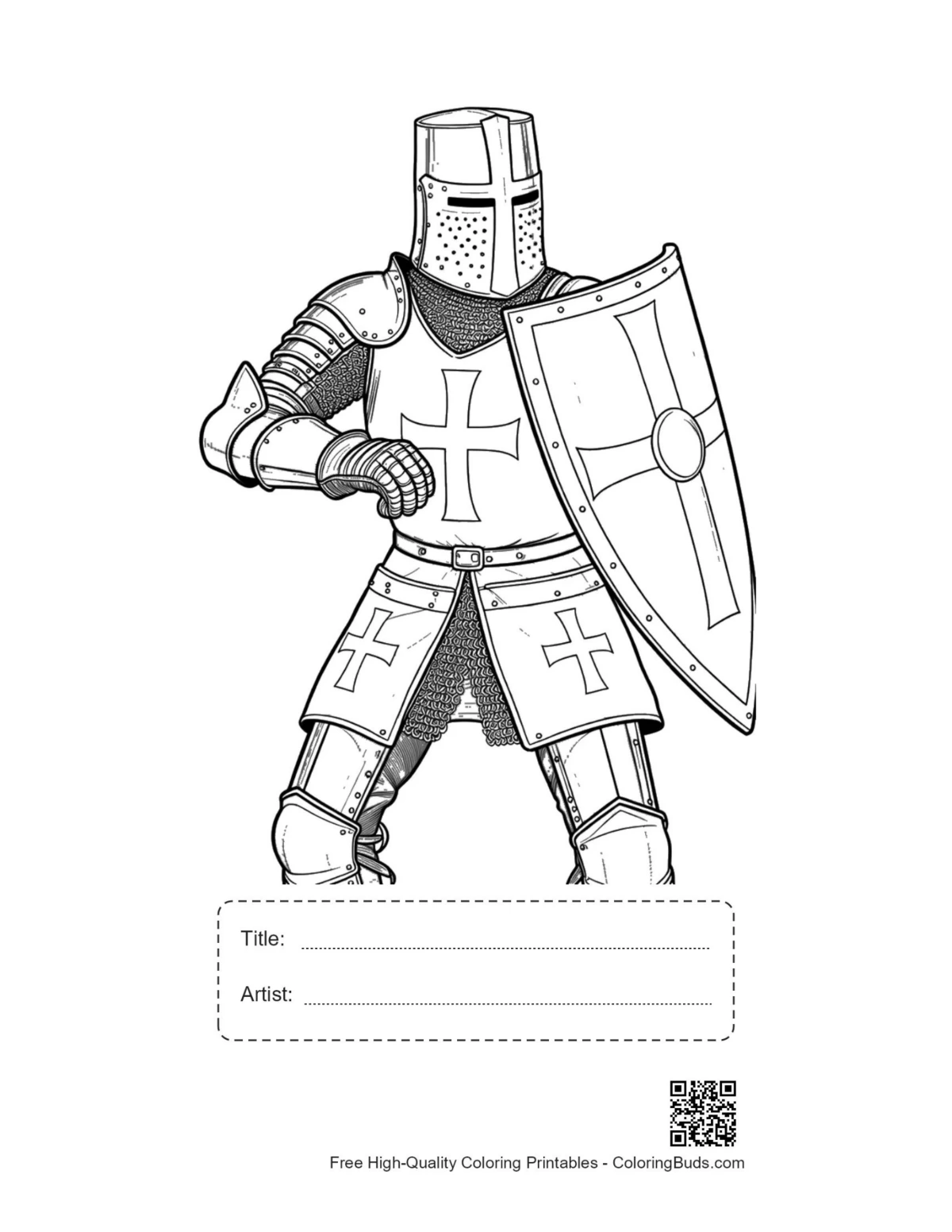 Printable medieval knight full armor with title box