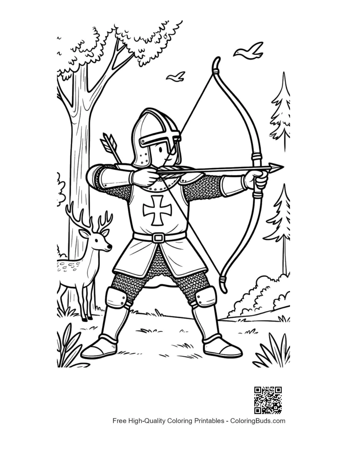 Medieval knight printable coloring page outline