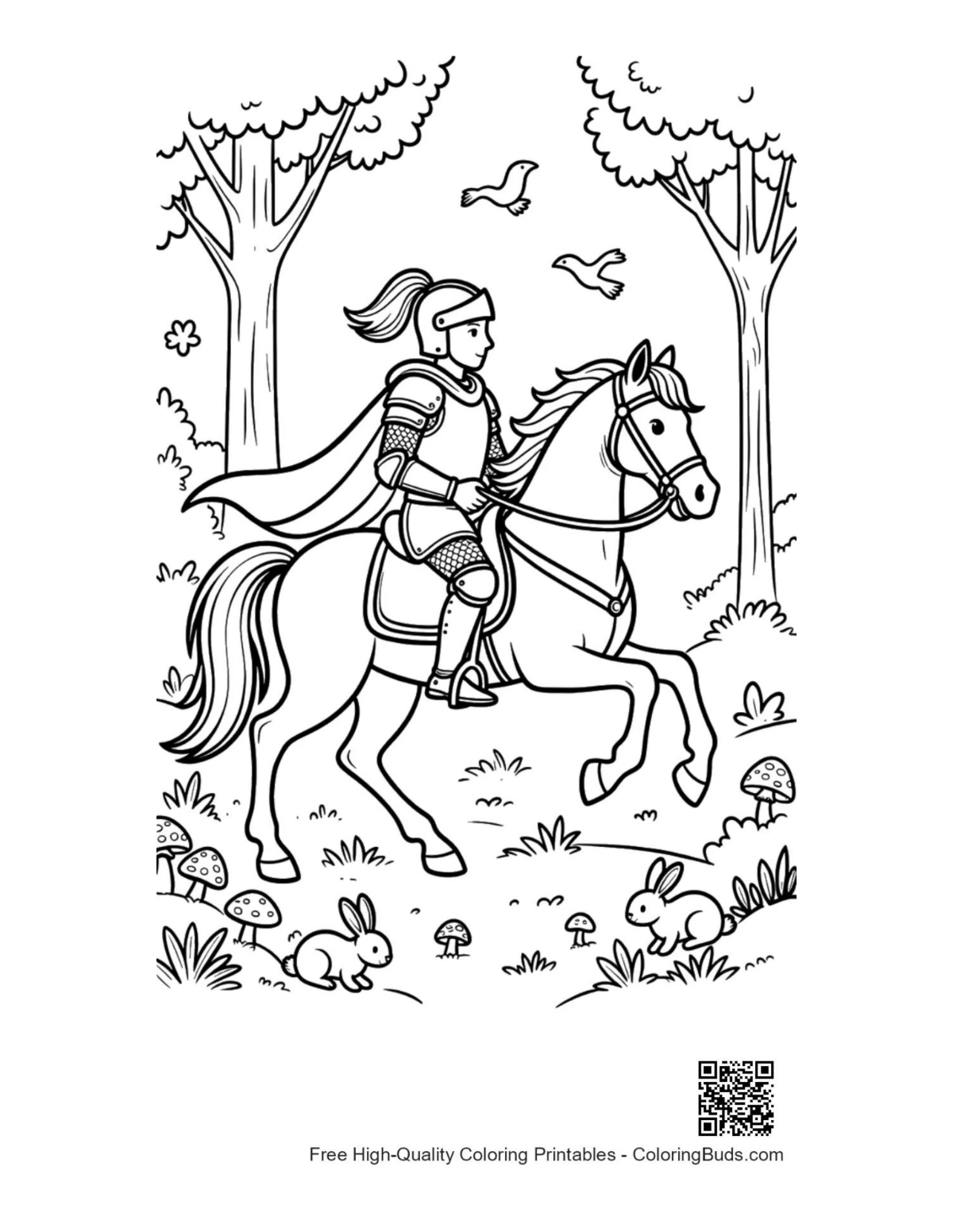 Black and white medieval knight printable coloring page outline