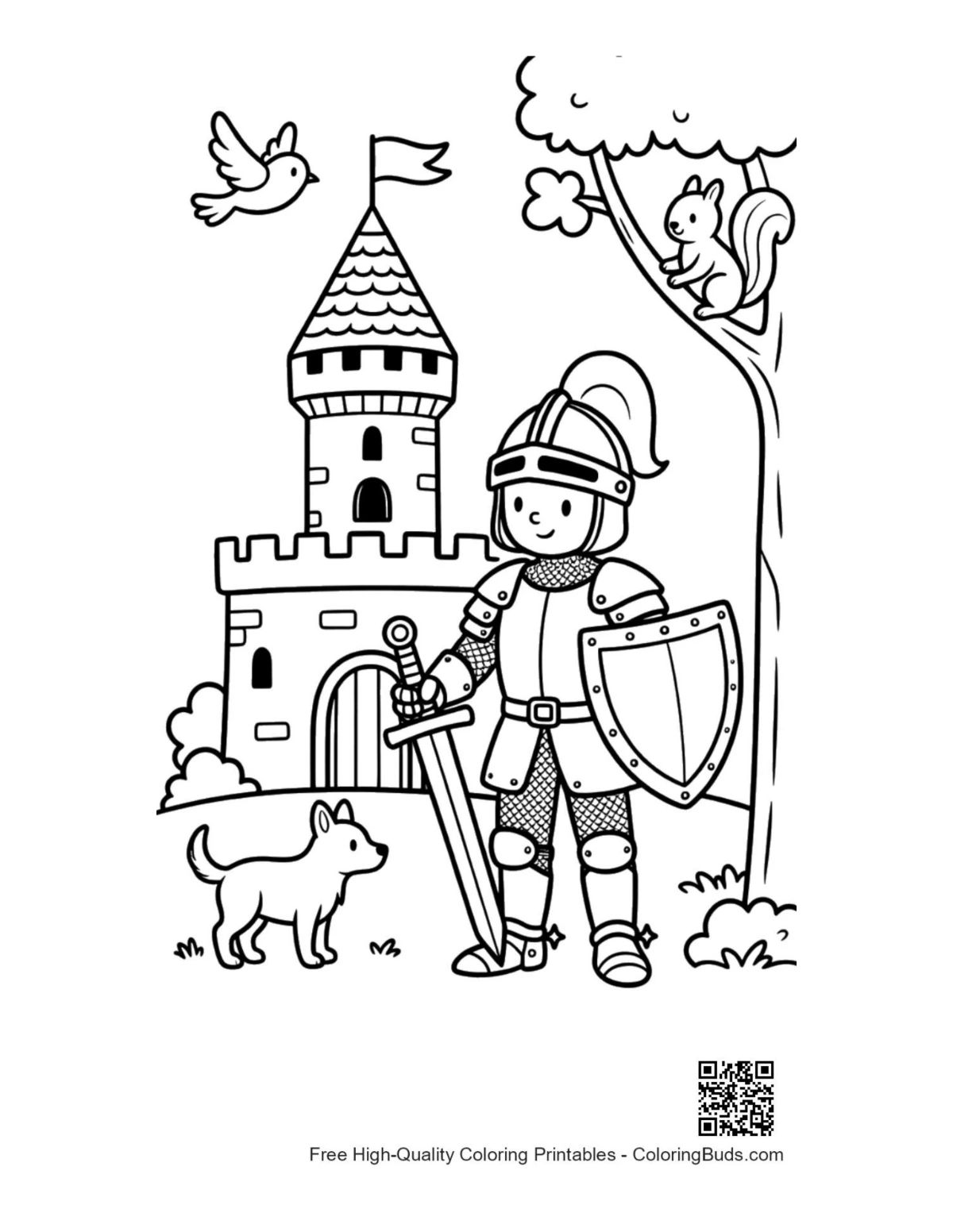 Mittelalter Ritter Ausmalbild Kontur zum Drucken