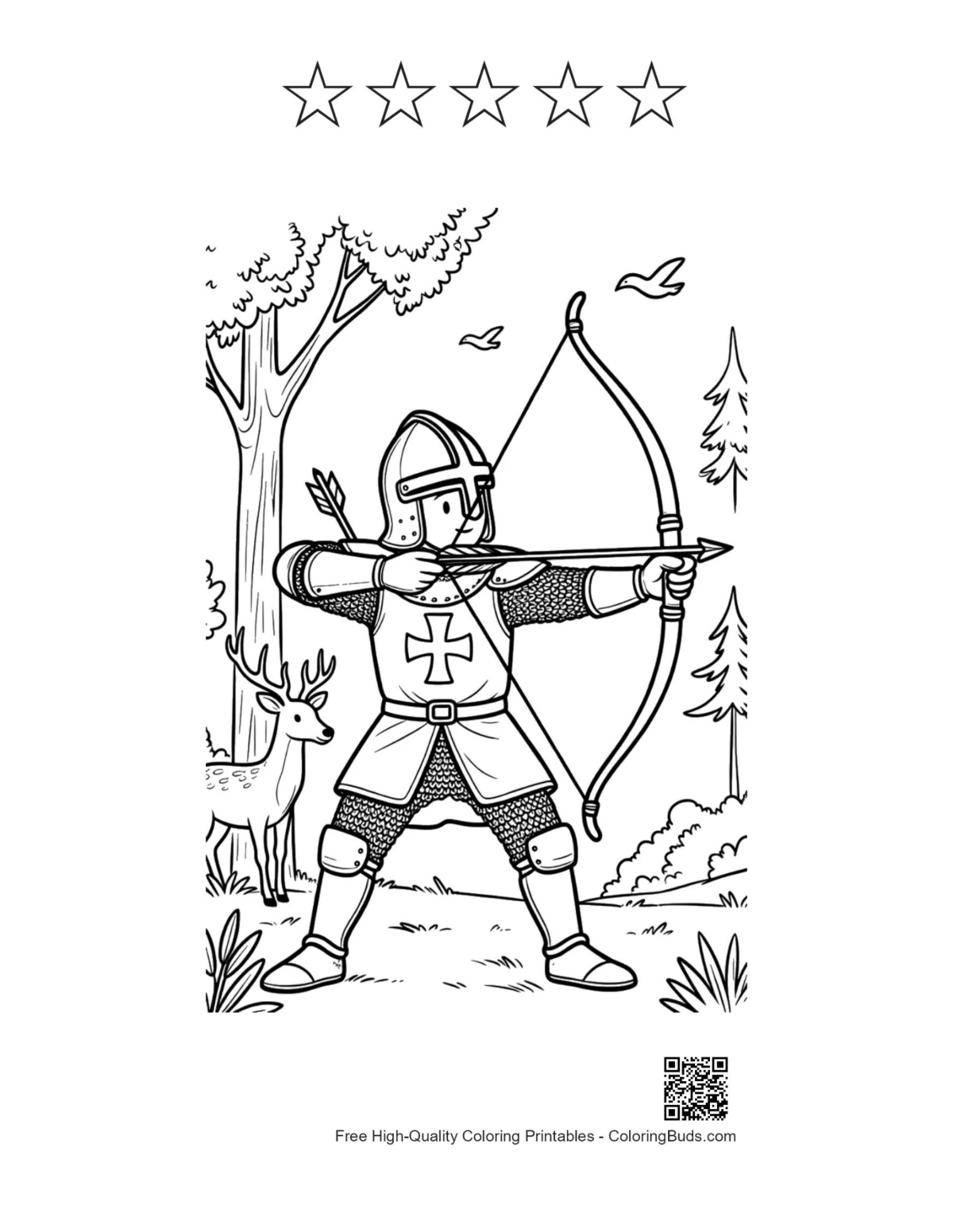 Medieval knight with 5-star rating printable