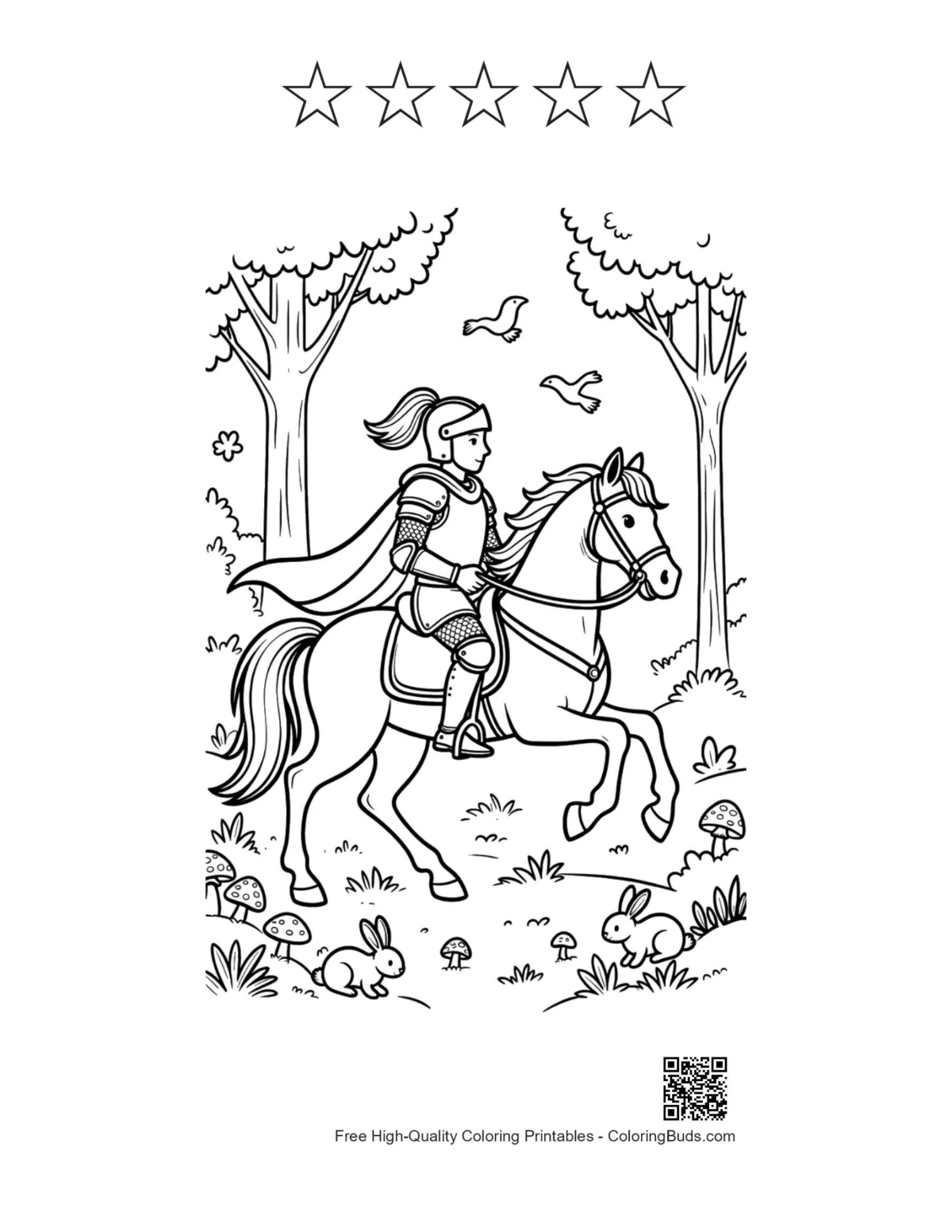 Medieval knight printable featuring 5 star rating outlines