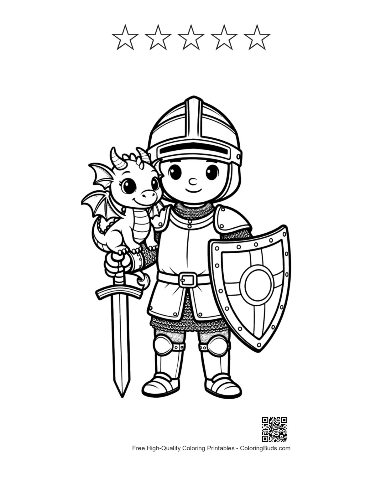 Knight dragon printable with 5 star outlines