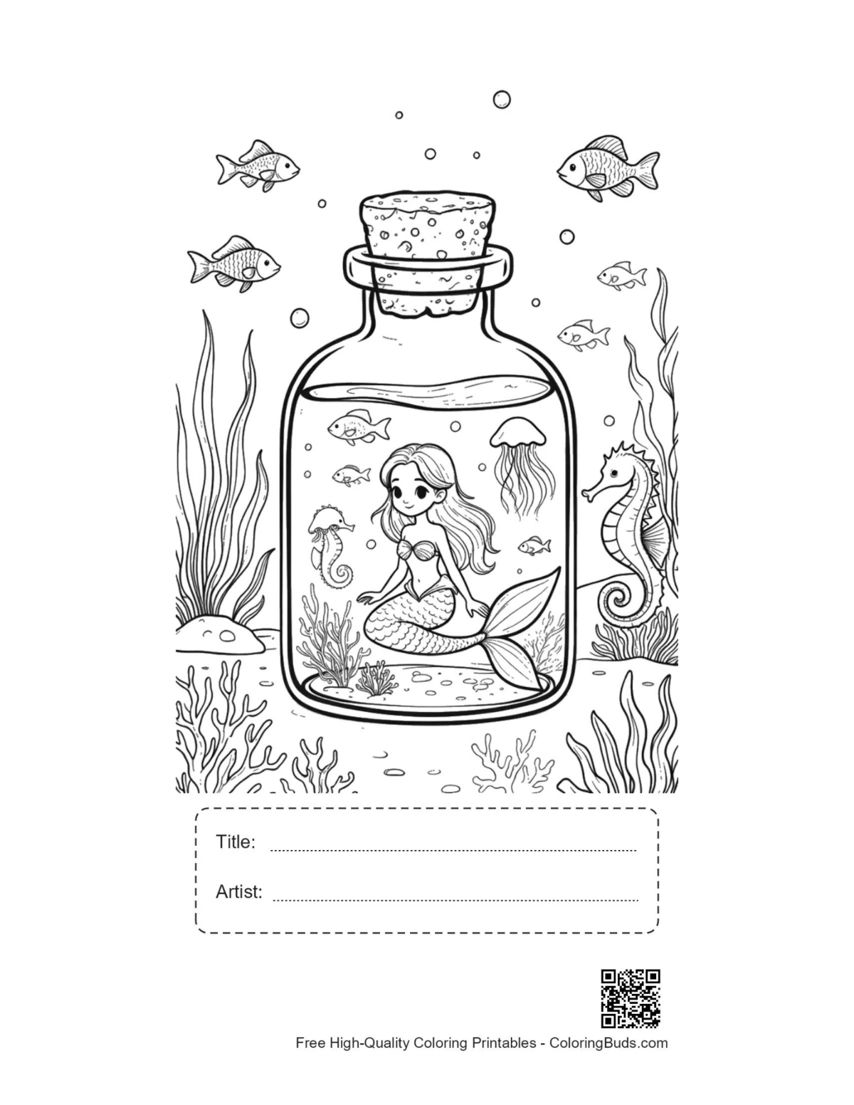 Mermaid princess glass bottle printable with title box