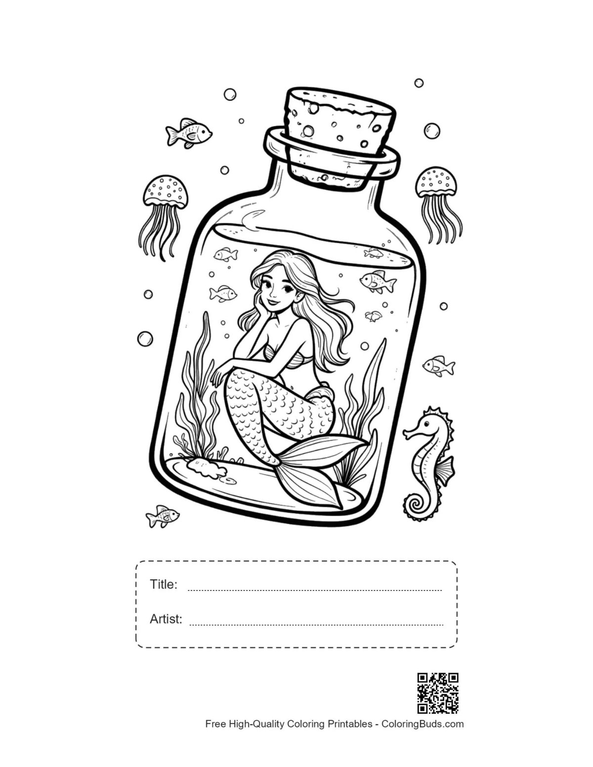 Mermaid princess sea jar printable with title artist box