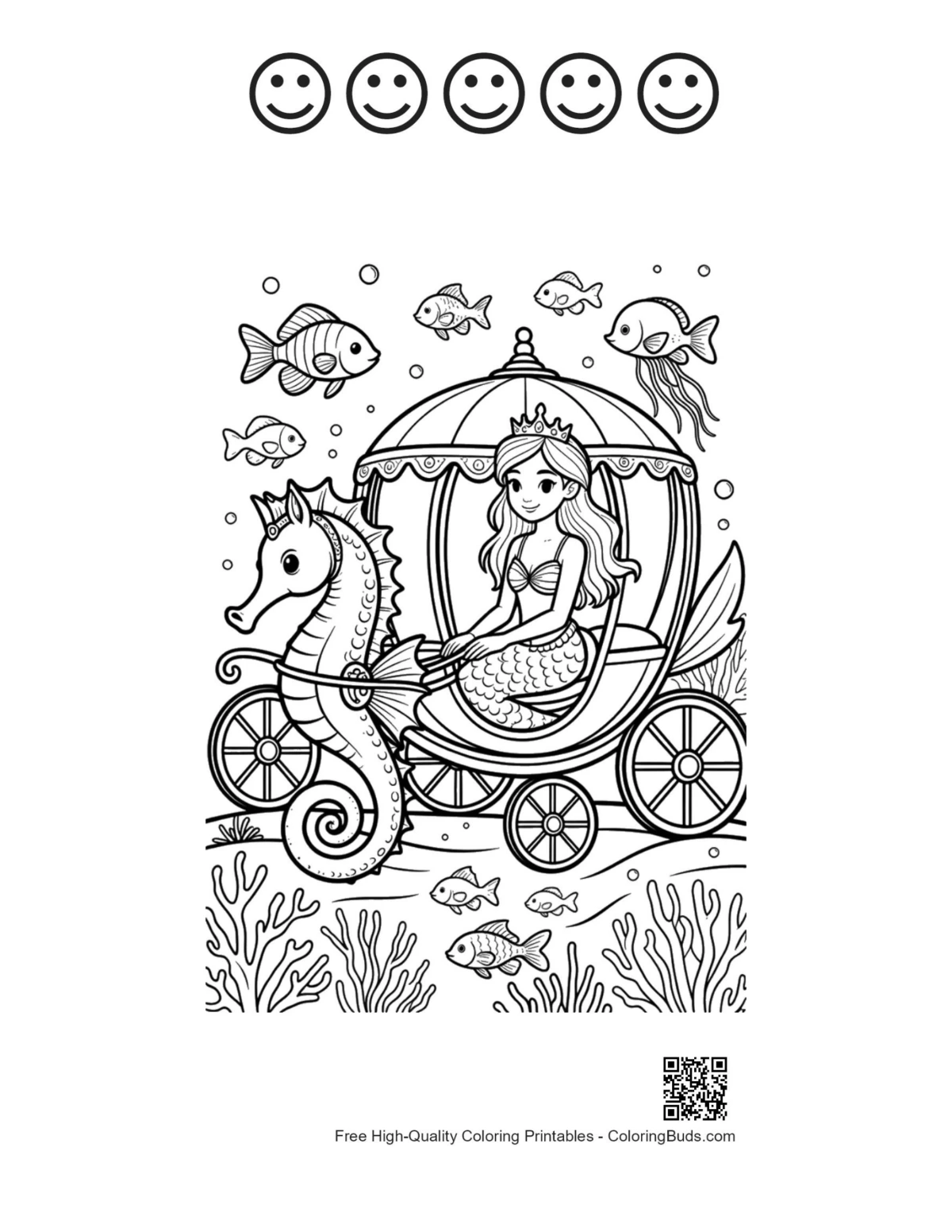 Mermaid Princess with happy faces outline