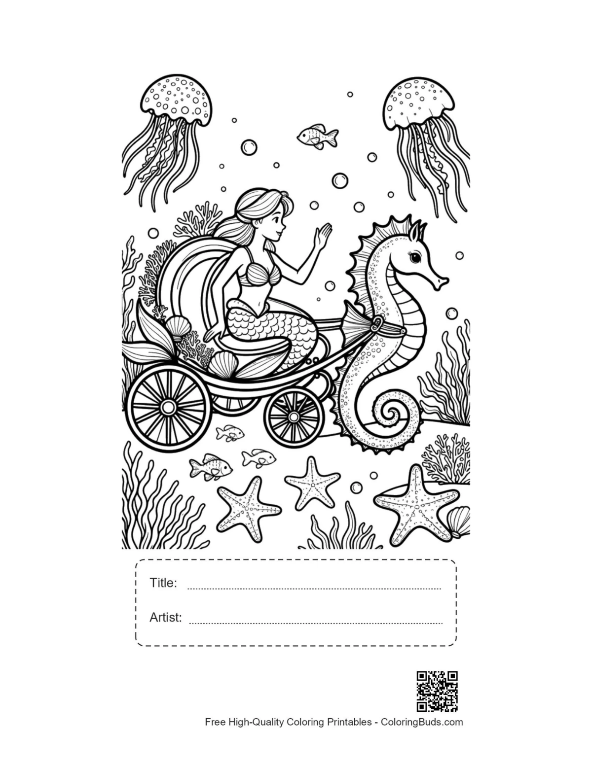 Mermaid princess seahorse chariot printable with title box