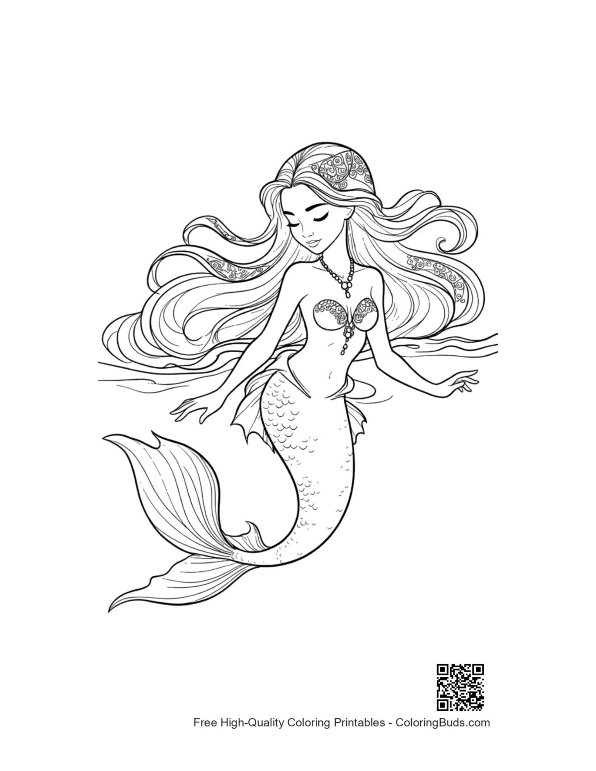 Enchanting Mermaid Princess coloring page printable