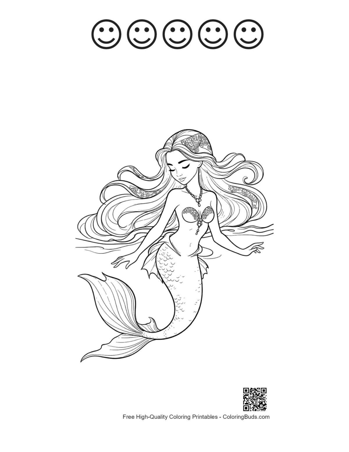 Printable Mermaid sheet with happy faces