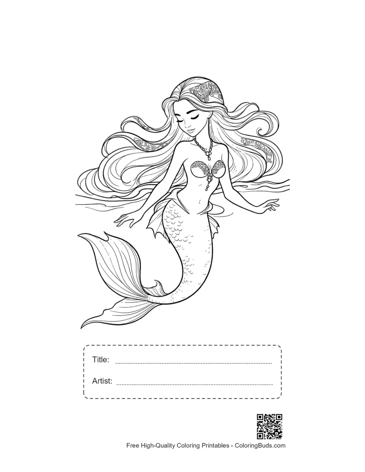 Printable Mermaid Princess page with title box