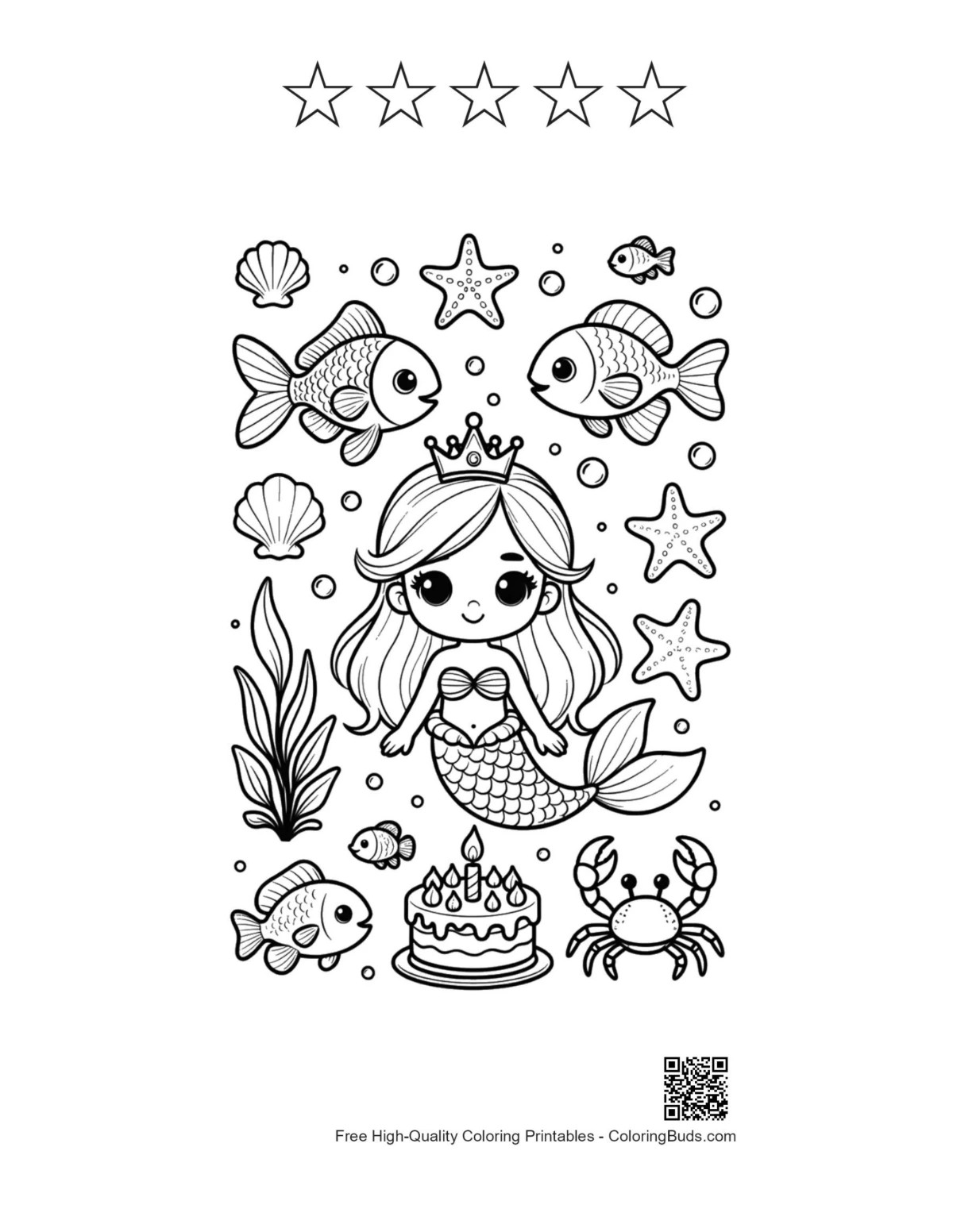 Mermaid princess cake and star outlines printable
