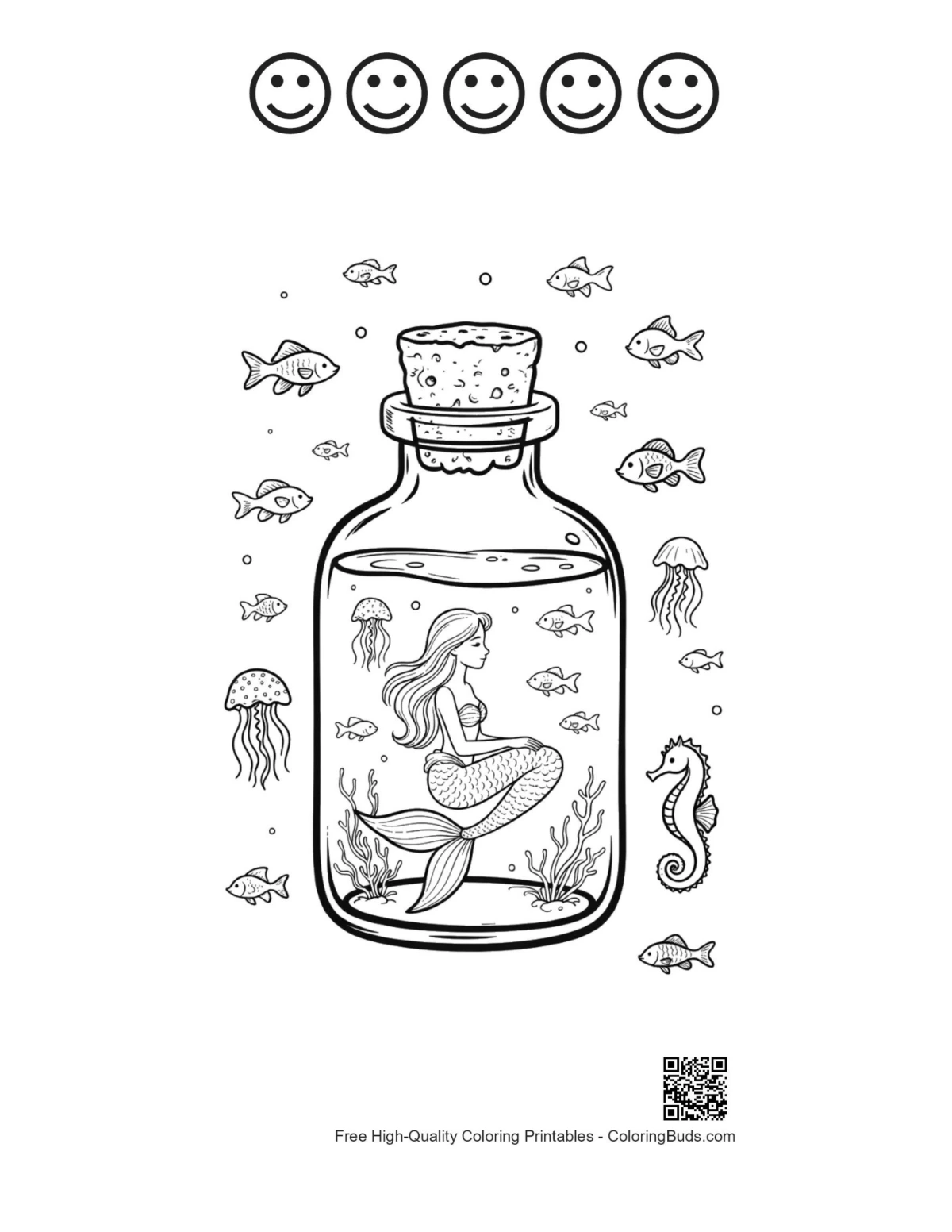 Cute mermaid jar printable with happy faces