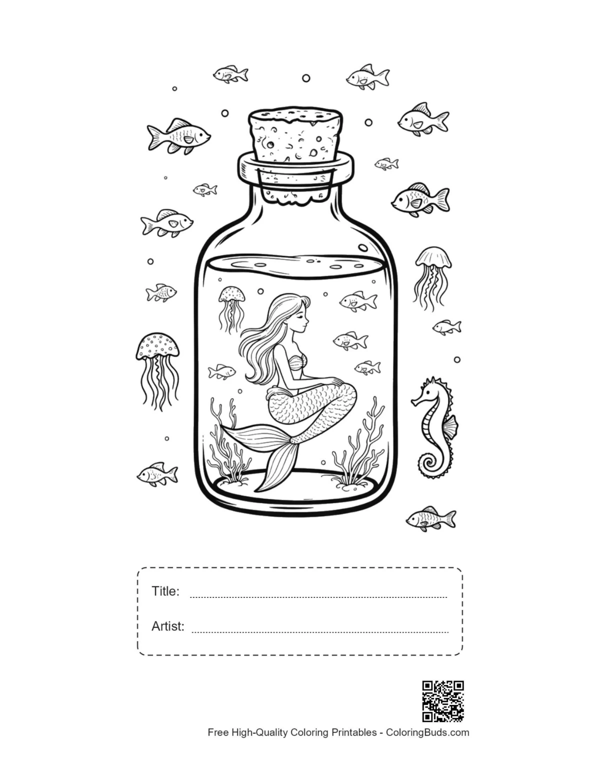 Mermaid princess printable with title and artist box