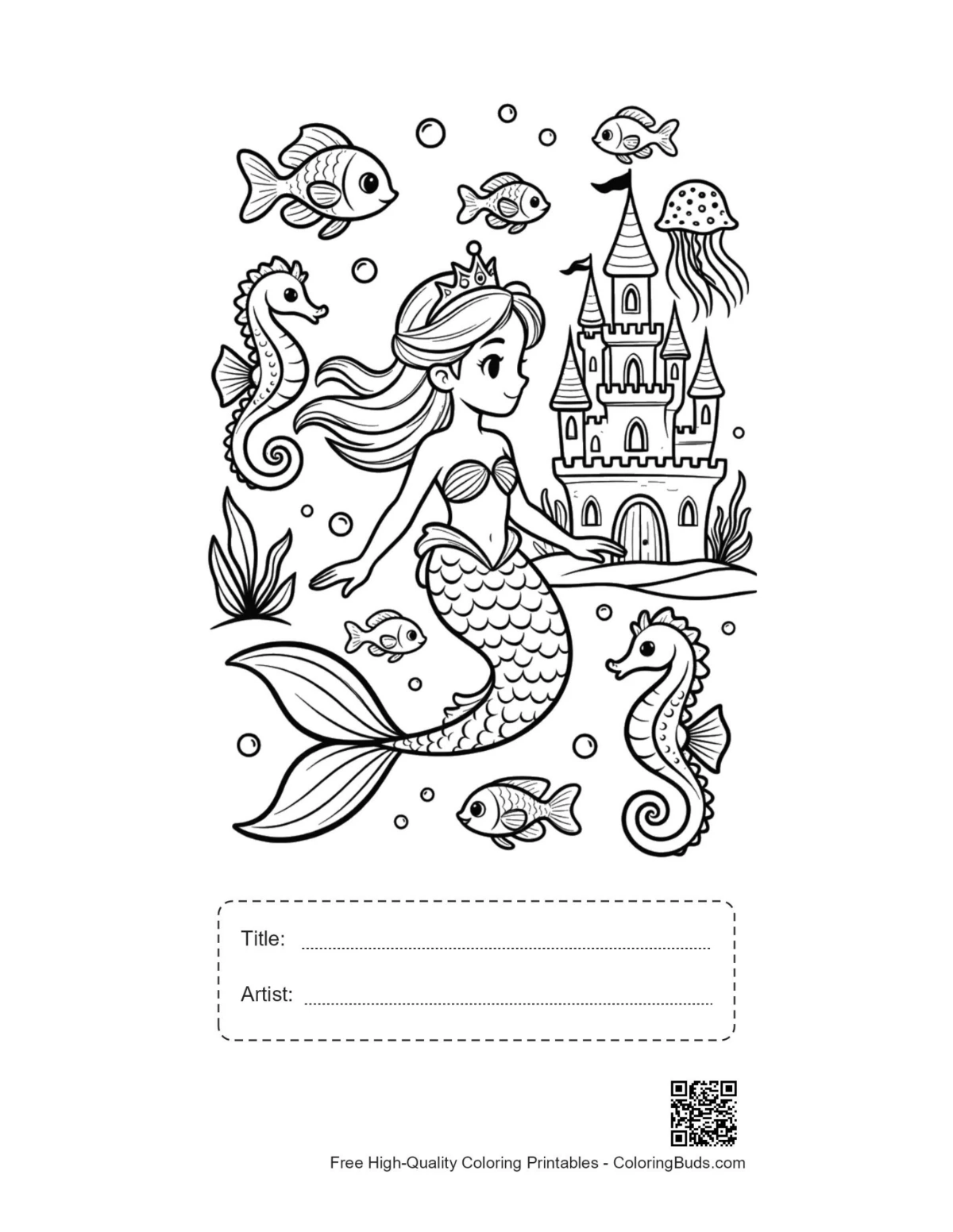 Mermaid princess printable with title and artist box