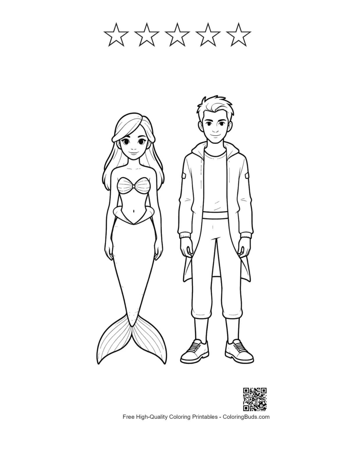 Mermaid Princess printable with 5 star outlines