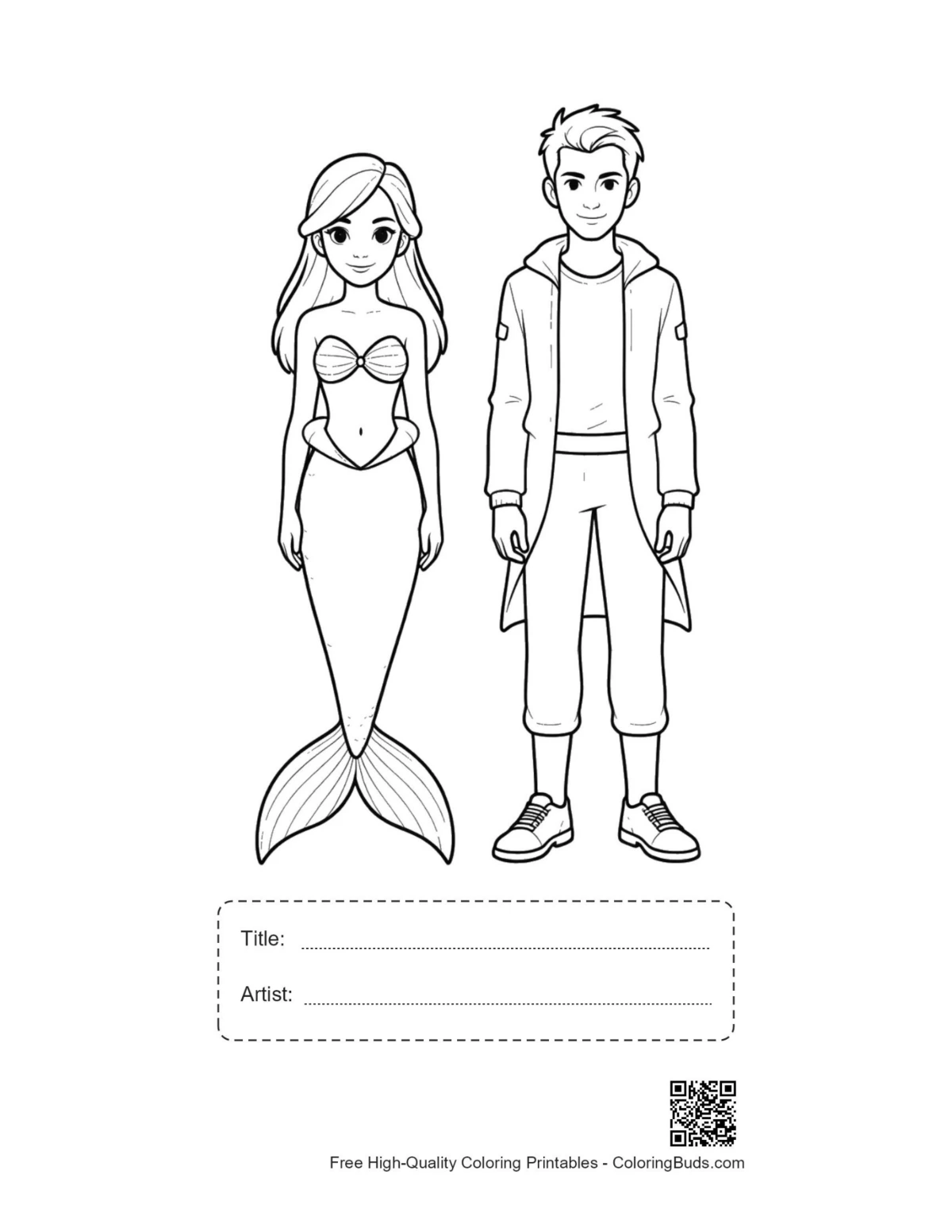 Printable Mermaid Princess coloring page with title box