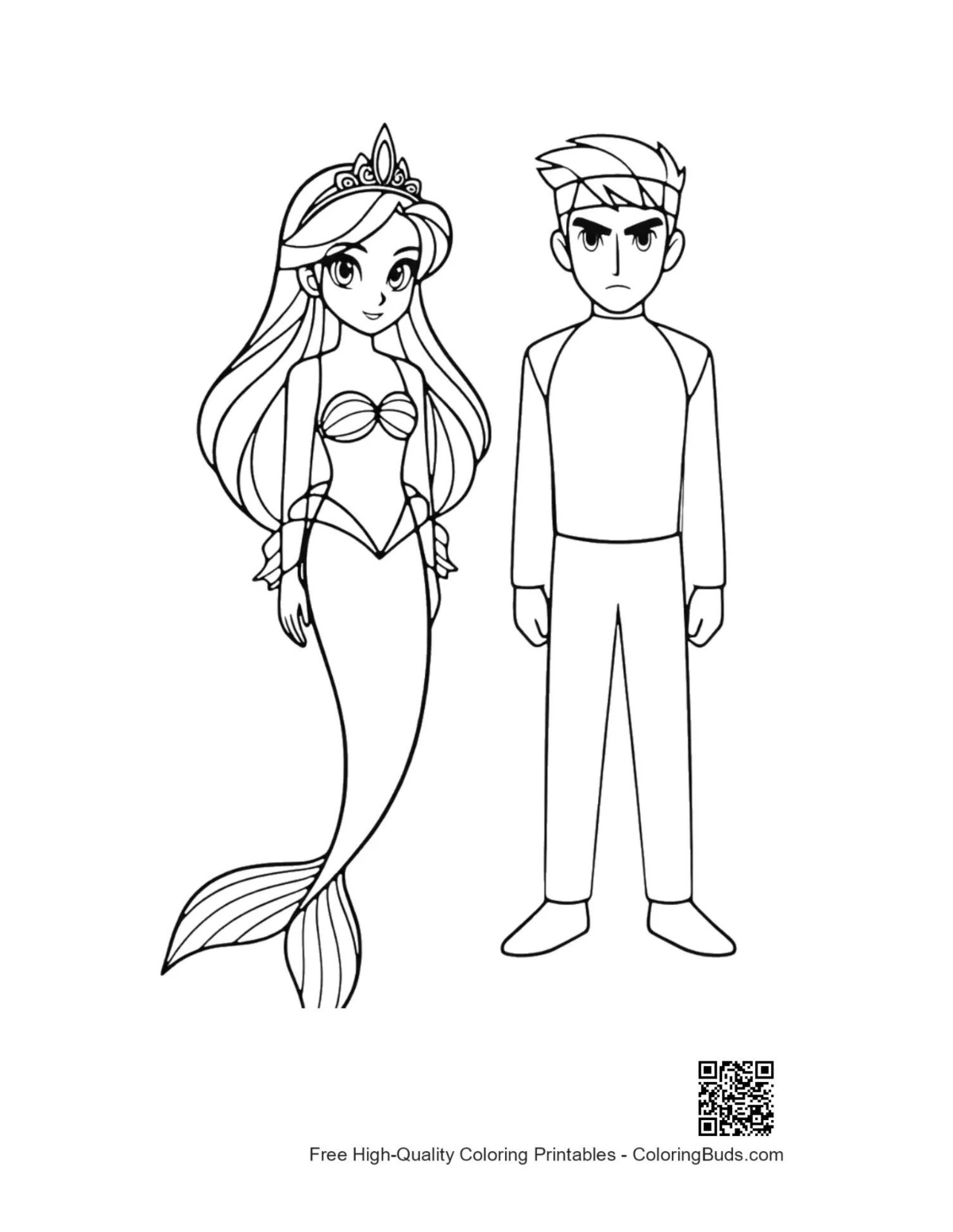 Mermaid Princess and Serious Racer Guy coloring page