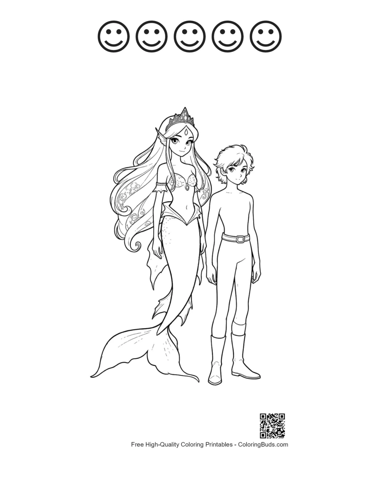 Cute Mermaid Princess coloring with happy faces
