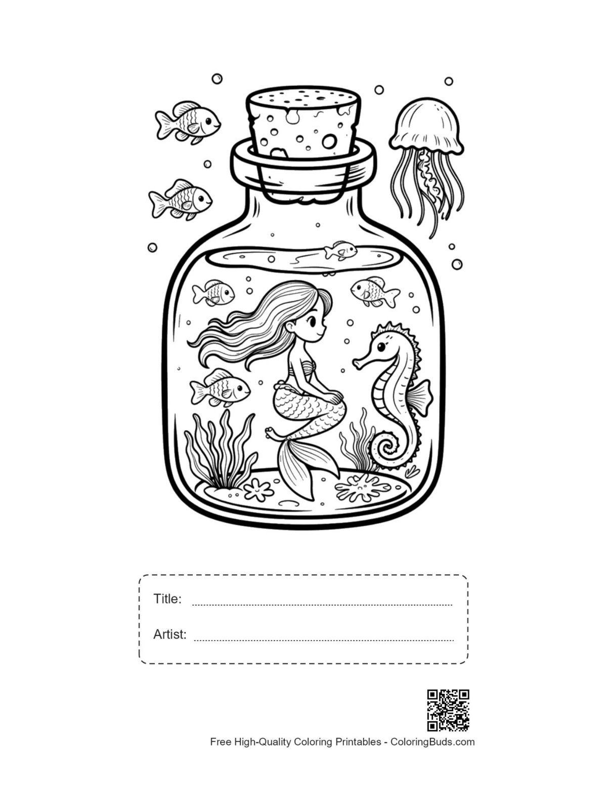 Printable mermaid princess with title box