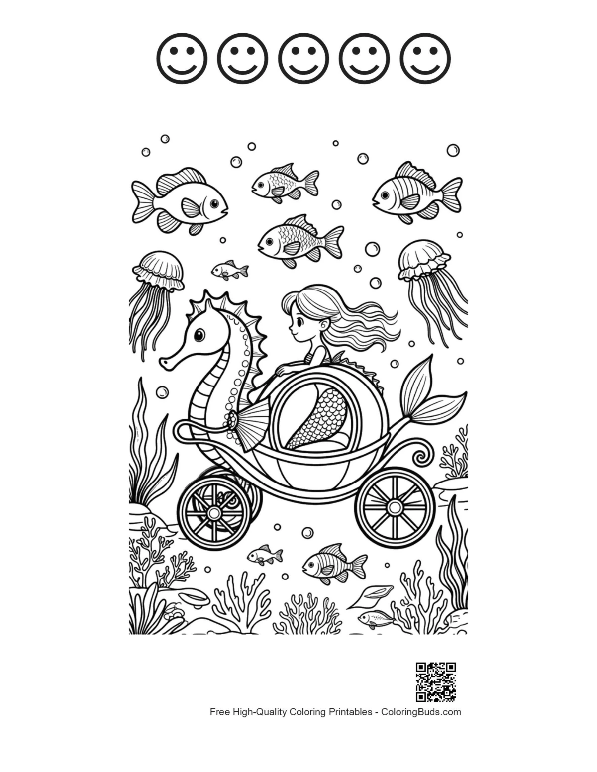 Mermaid ride printable with happy face outlines