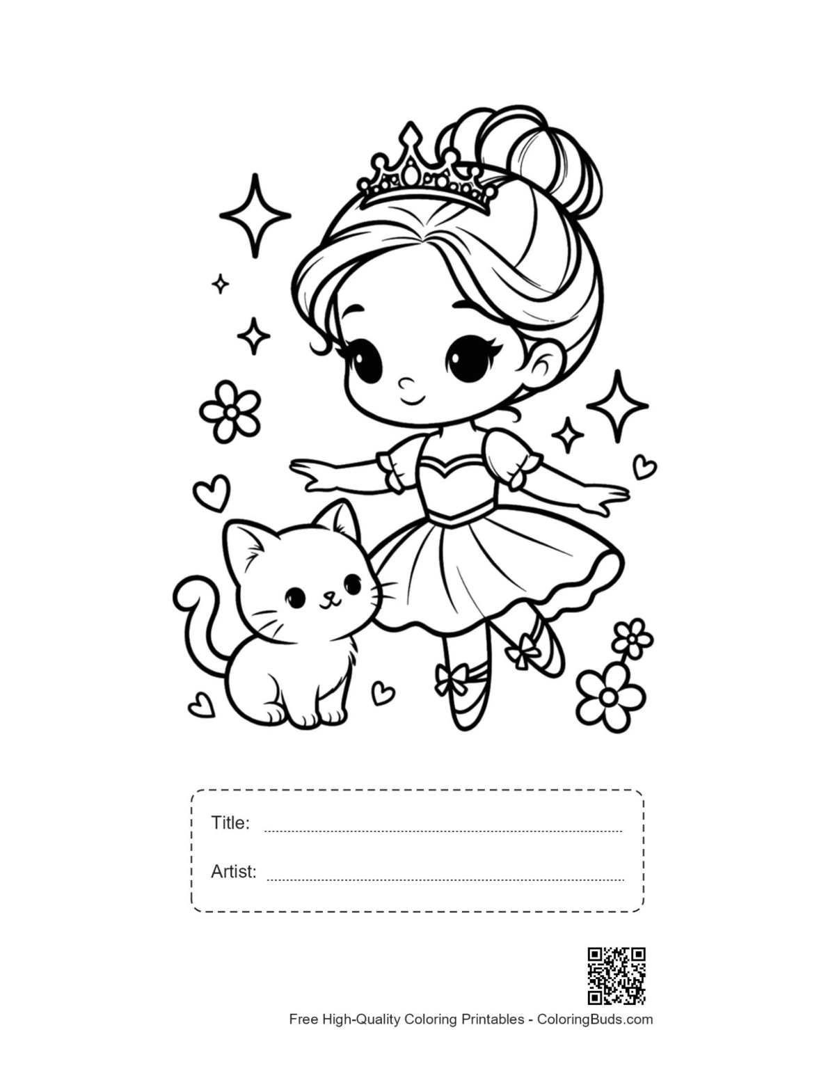 Ballerina princess kitten printable with title artist box