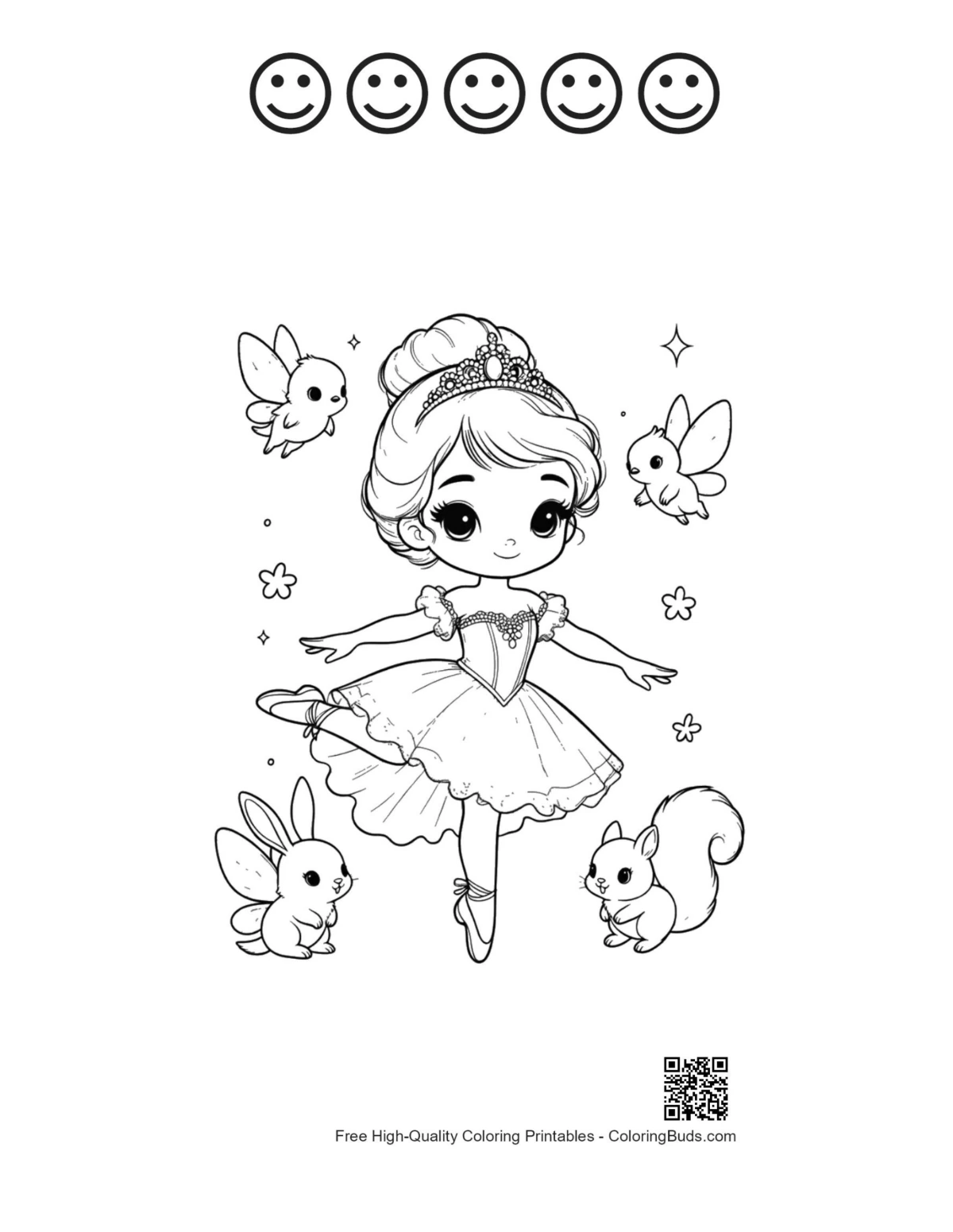 Princess bunny page with happy face outlines