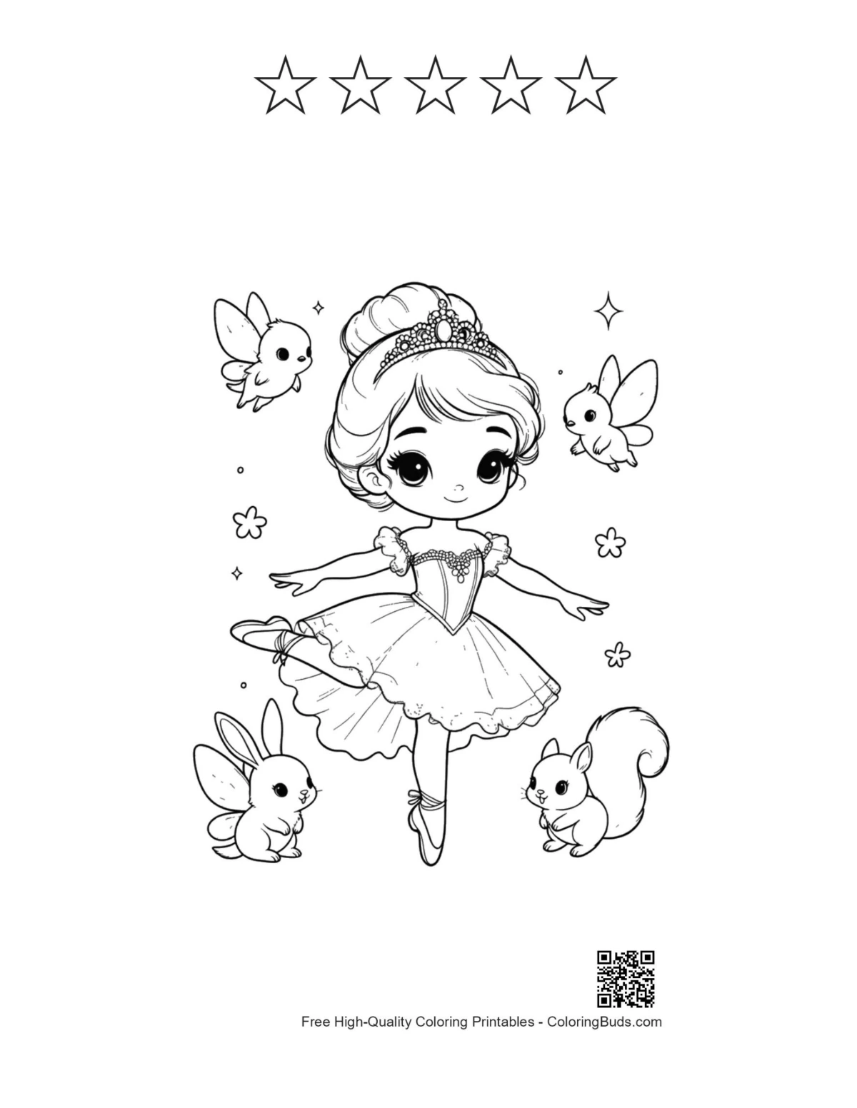 Ballerina princess with bunny and star outlines