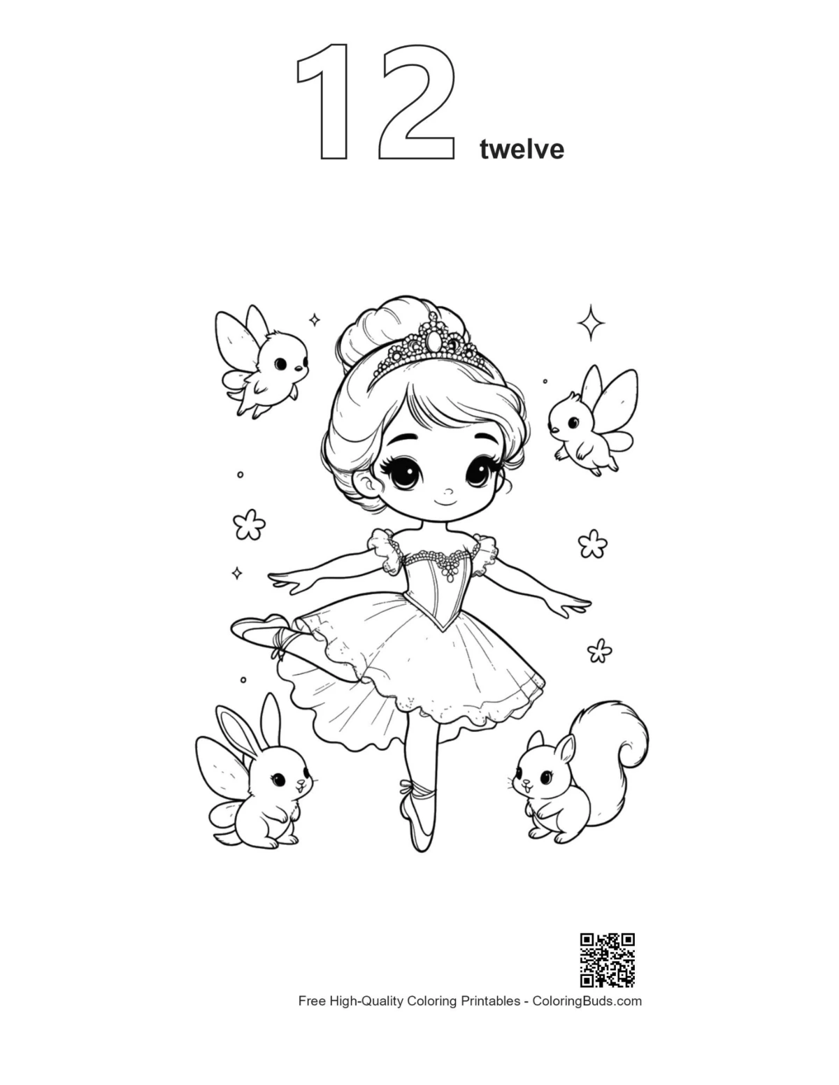Princess bunny coloring page outline number 12