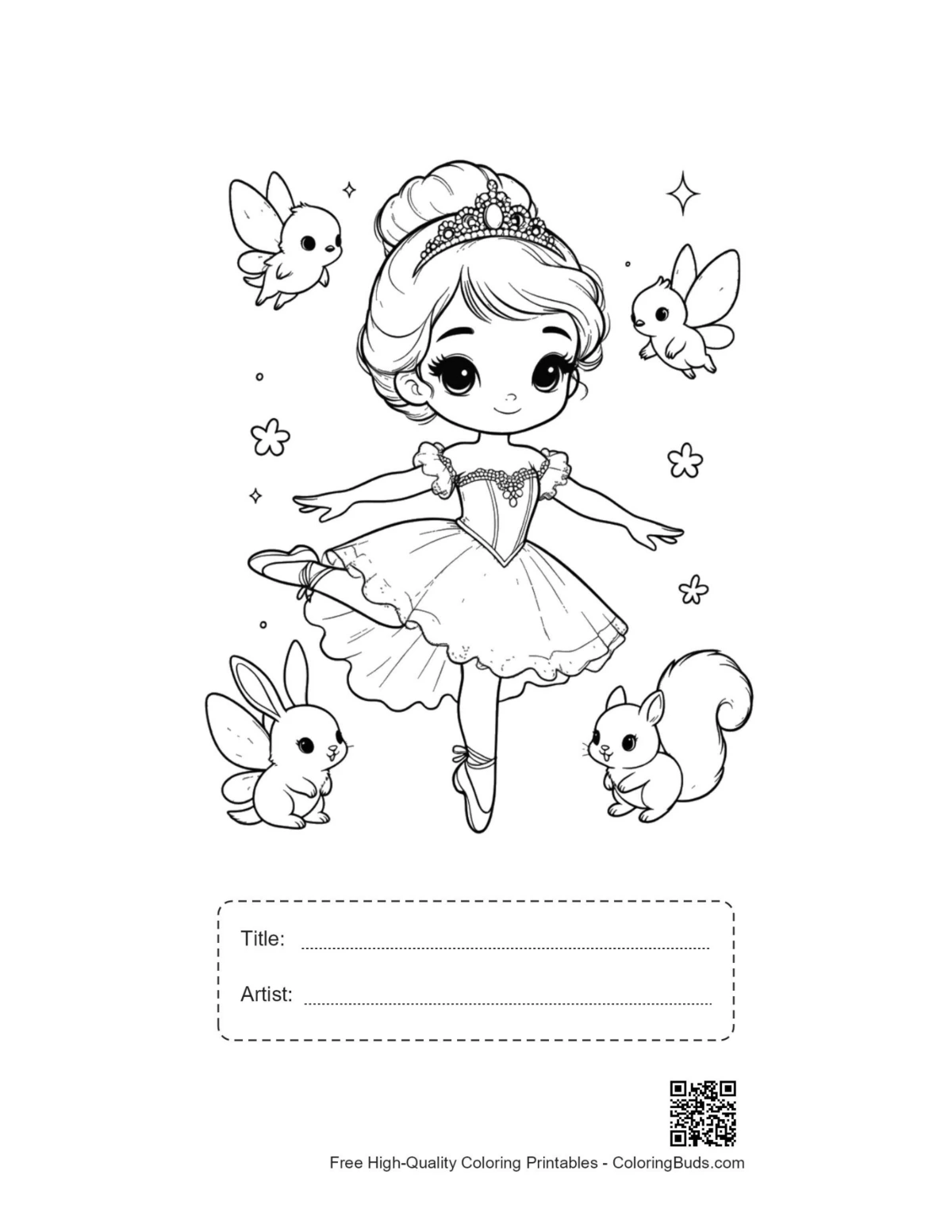 Ballerina princess bunny printable with title box