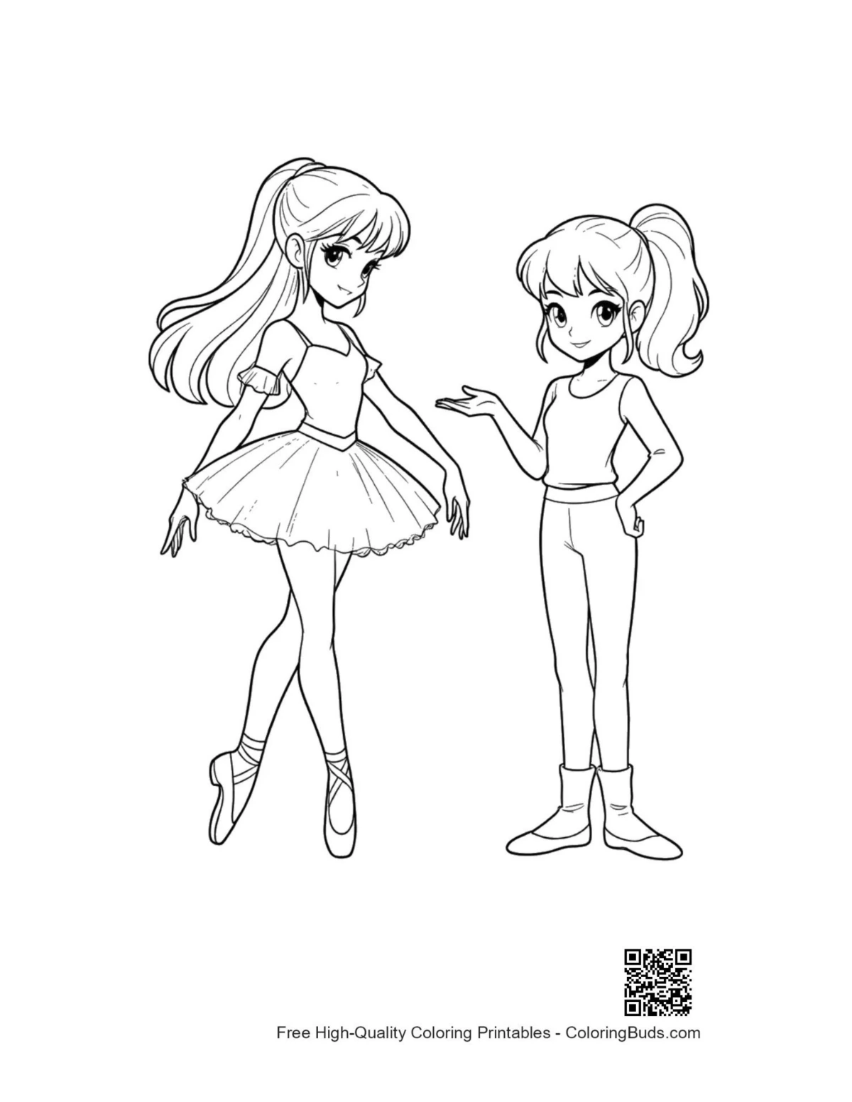 Coloring page of Ballerina Princess and friend posing