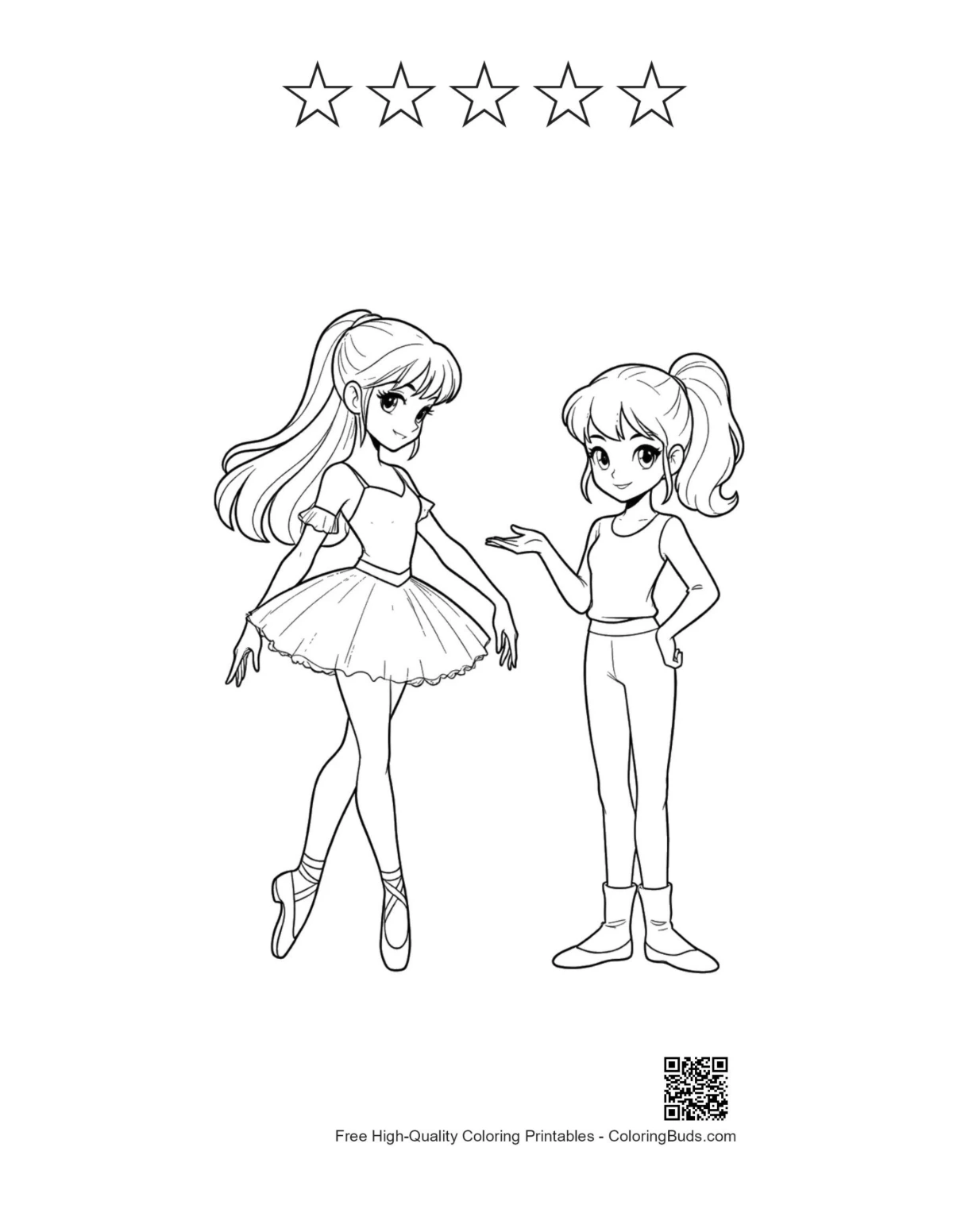 Printable Ballerina Princess with 5 stars outline