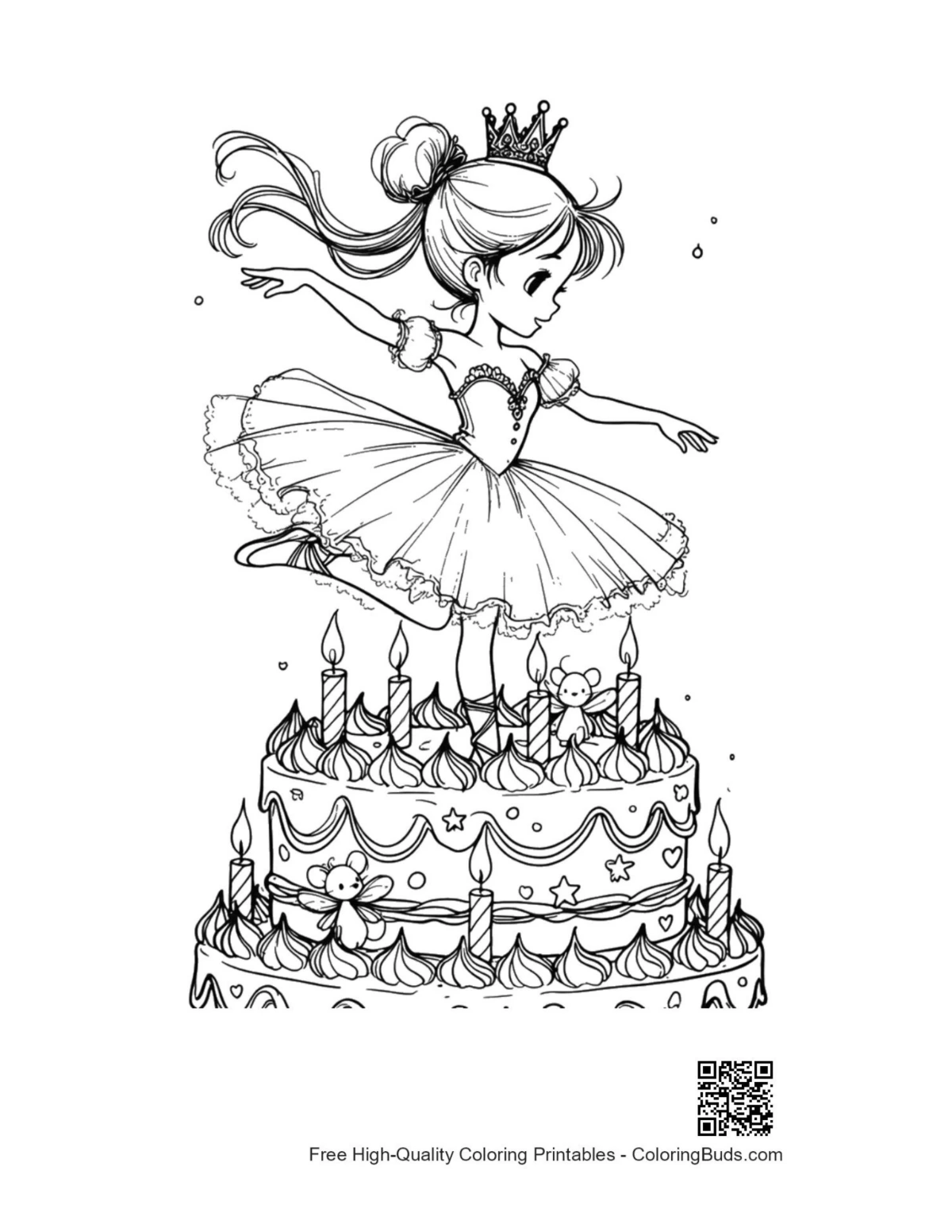 Printable ballerina princess coloring page