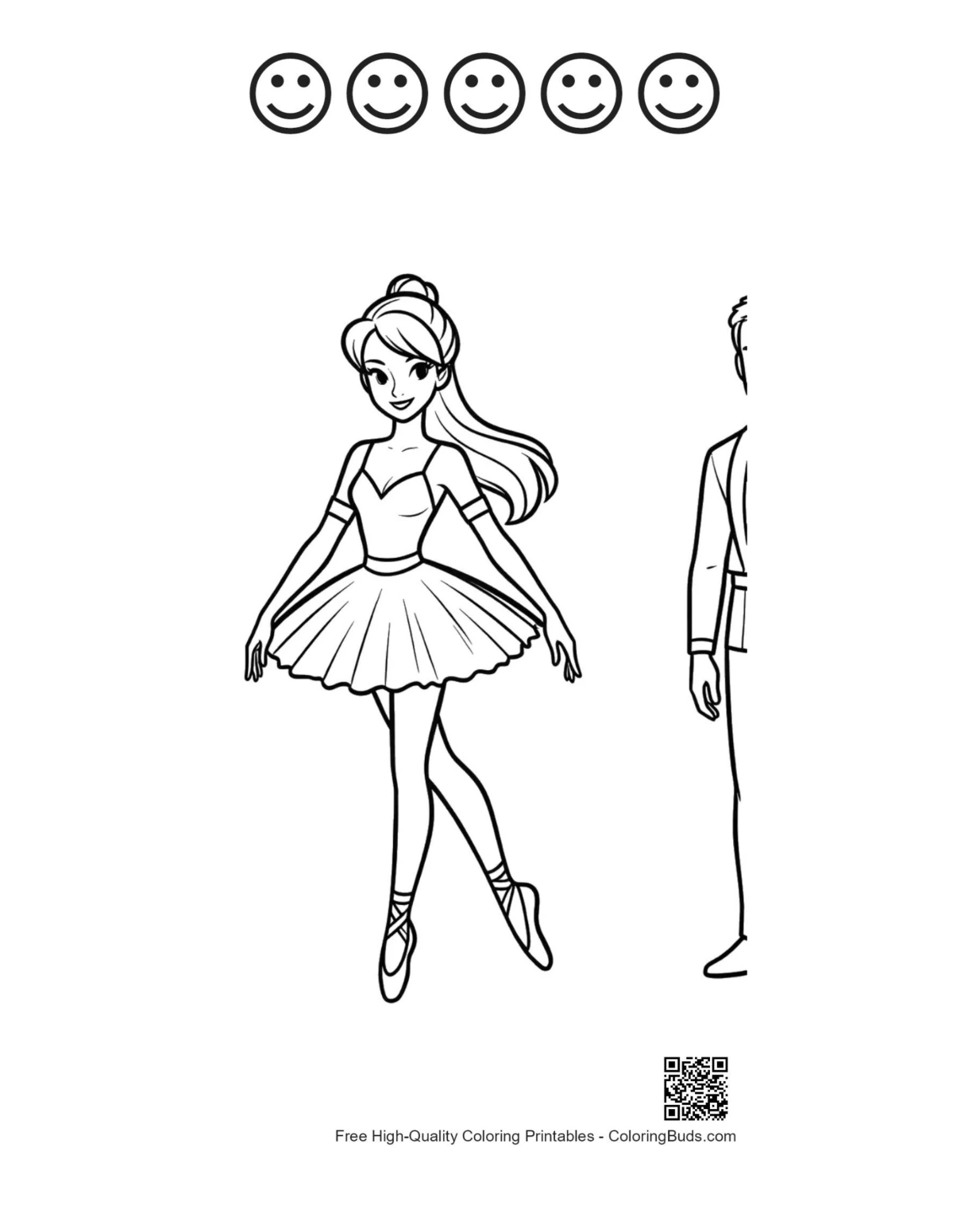 Happy face Ballerina Princess coloring sheet