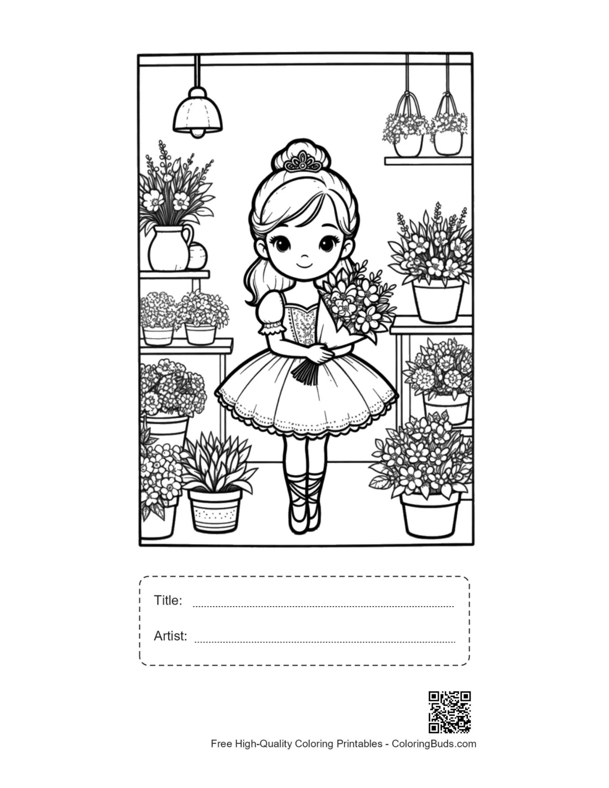 Ballerina princess flower shop printable with title artist box