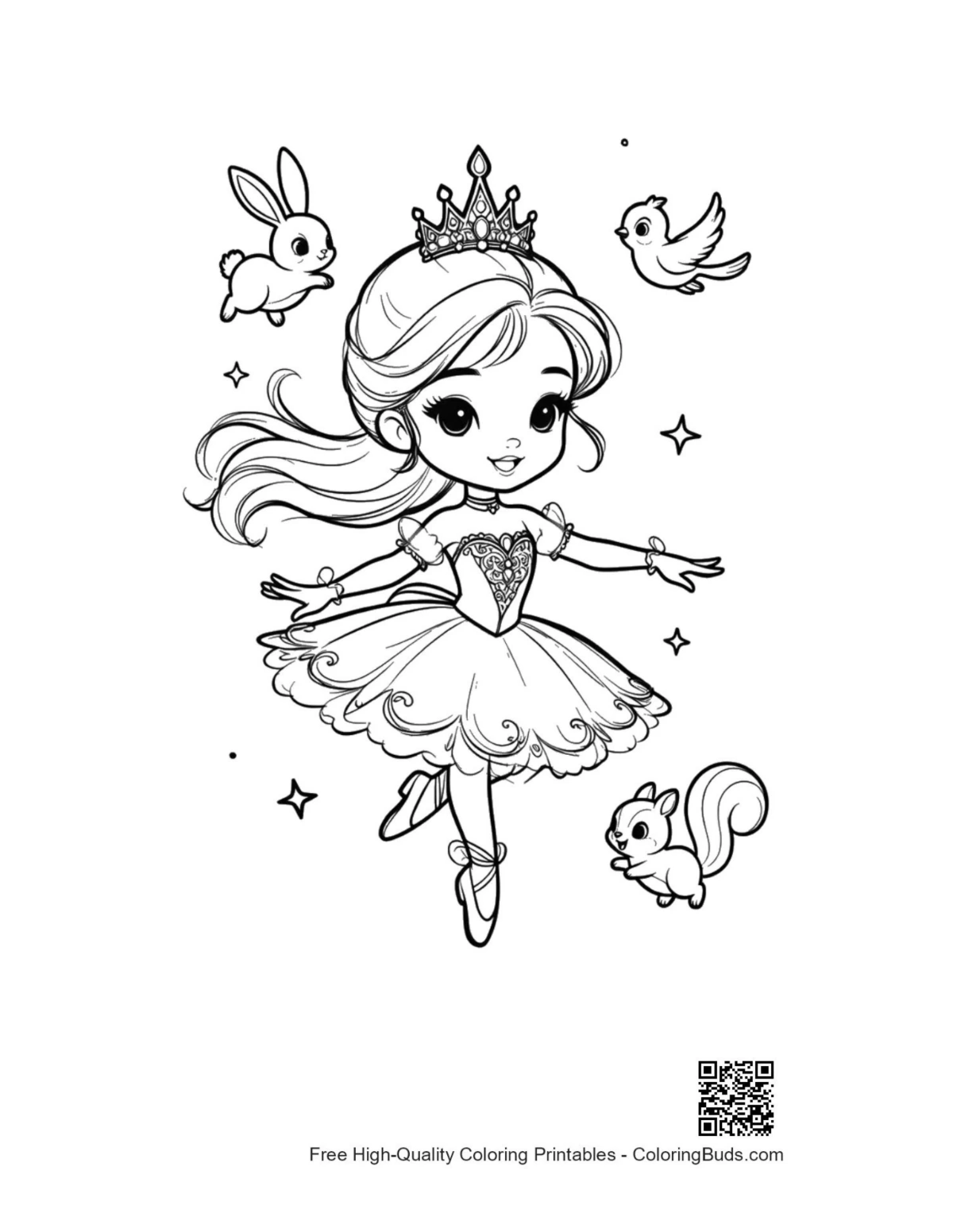 Printable ballerina princess coloring page for kids fun