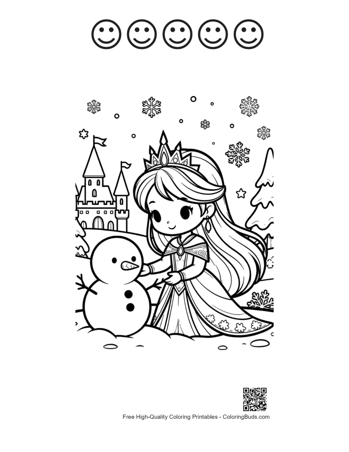Ice princess snowman 5 happy face outline printable