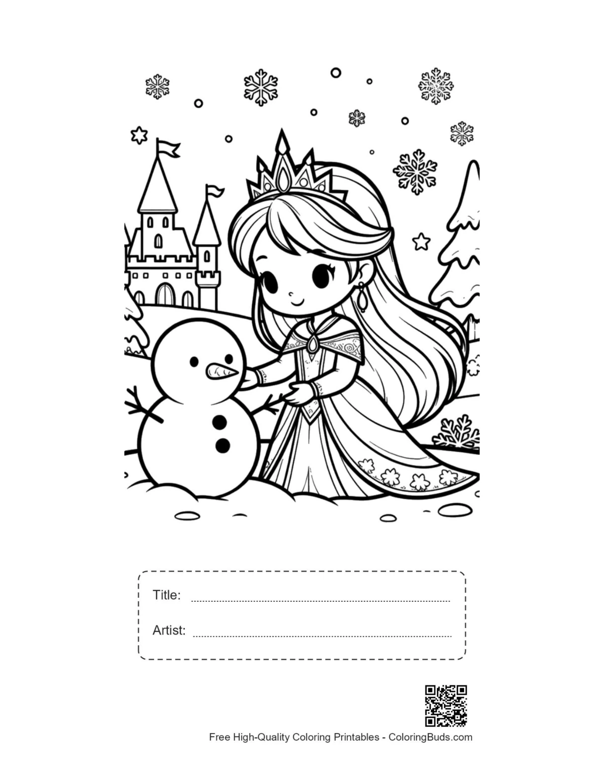 Ice princess snowman printable with title artist box
